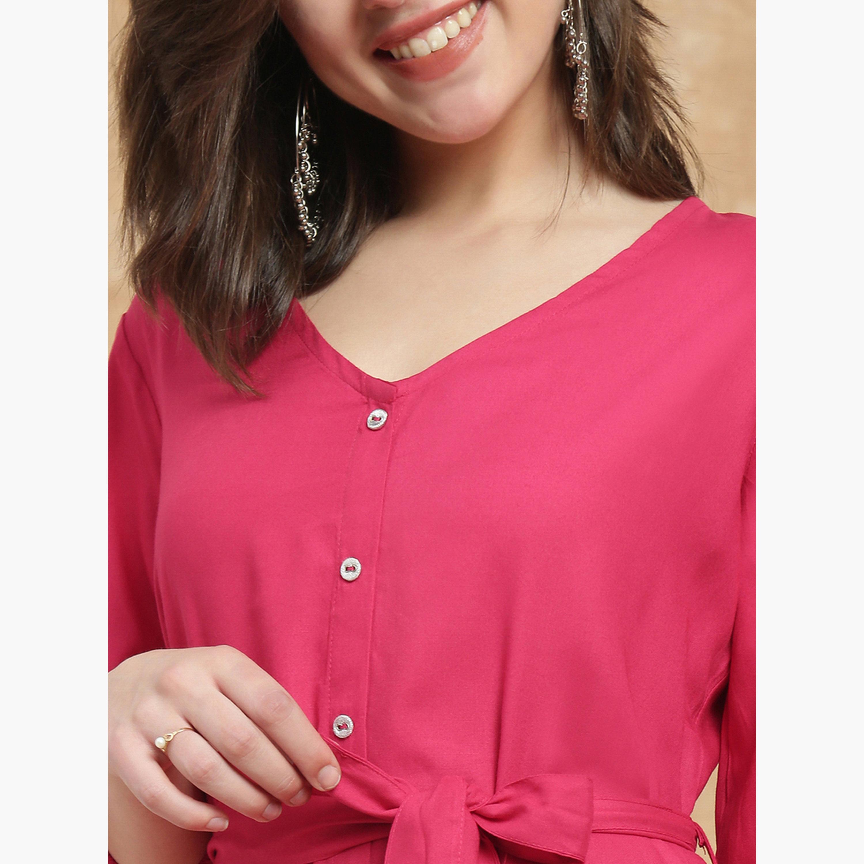 فستان ميدي بأكمام بيشوب ومطرز-women-clothing-ethnicwear-dresses-image-5