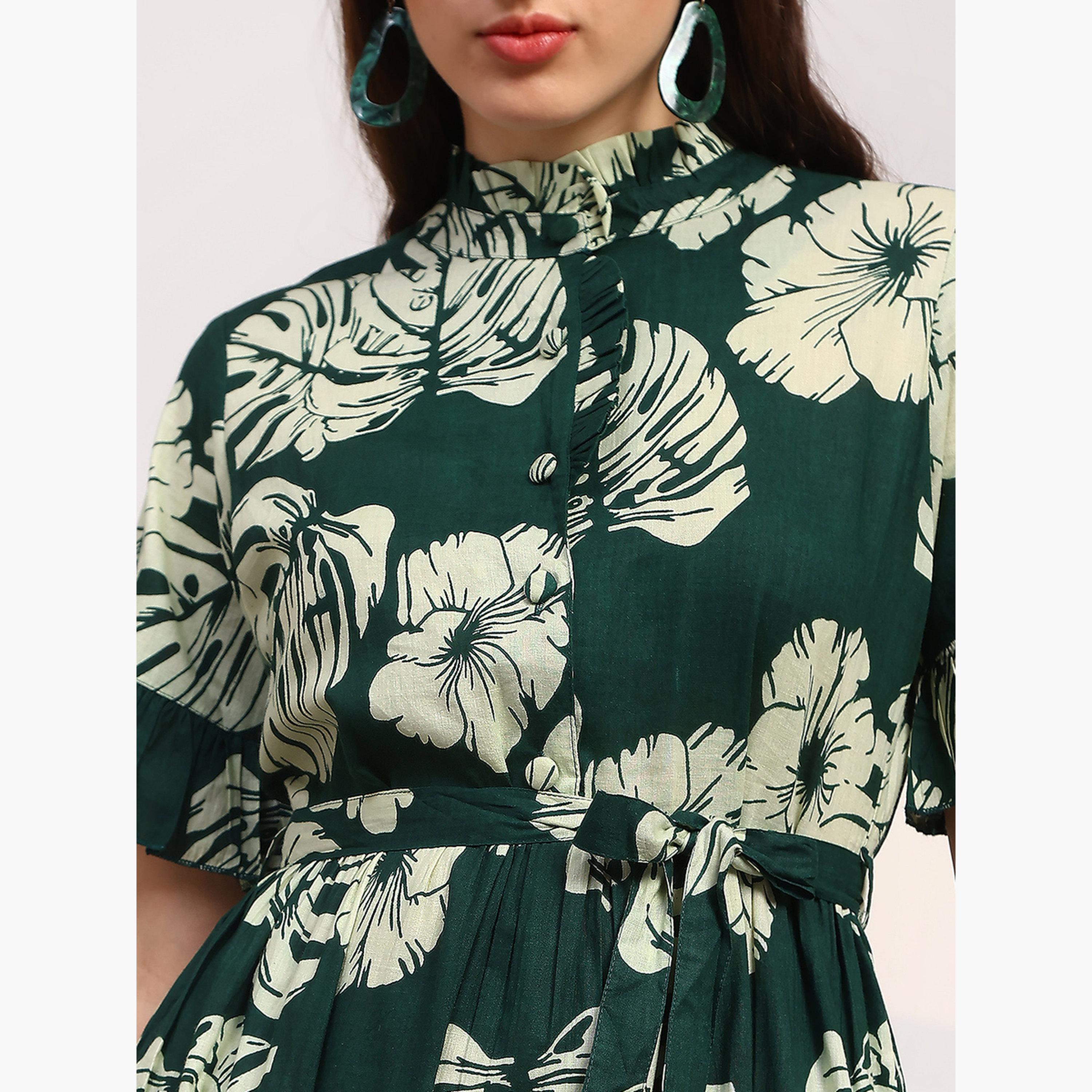 فستان ميدي بياقة ماندارين وطبعة زهور-women-clothing-ethnicwear-dresses-image-5