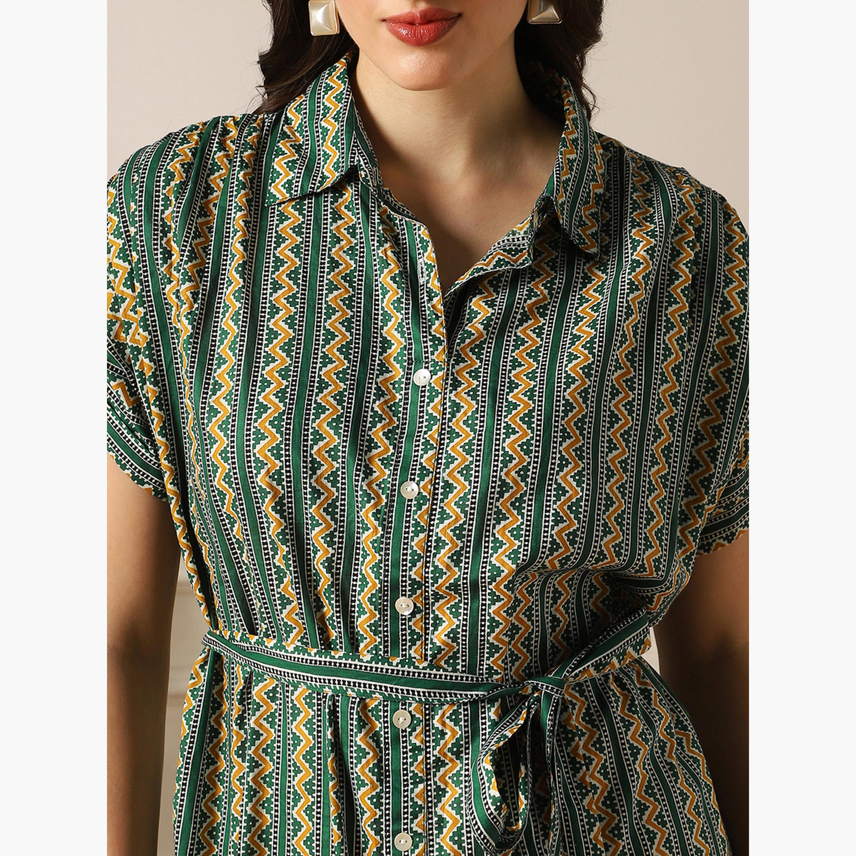 فستان ميدي بياقة وطبعة تراثية-women-clothing-ethnicwear-dresses-image-5