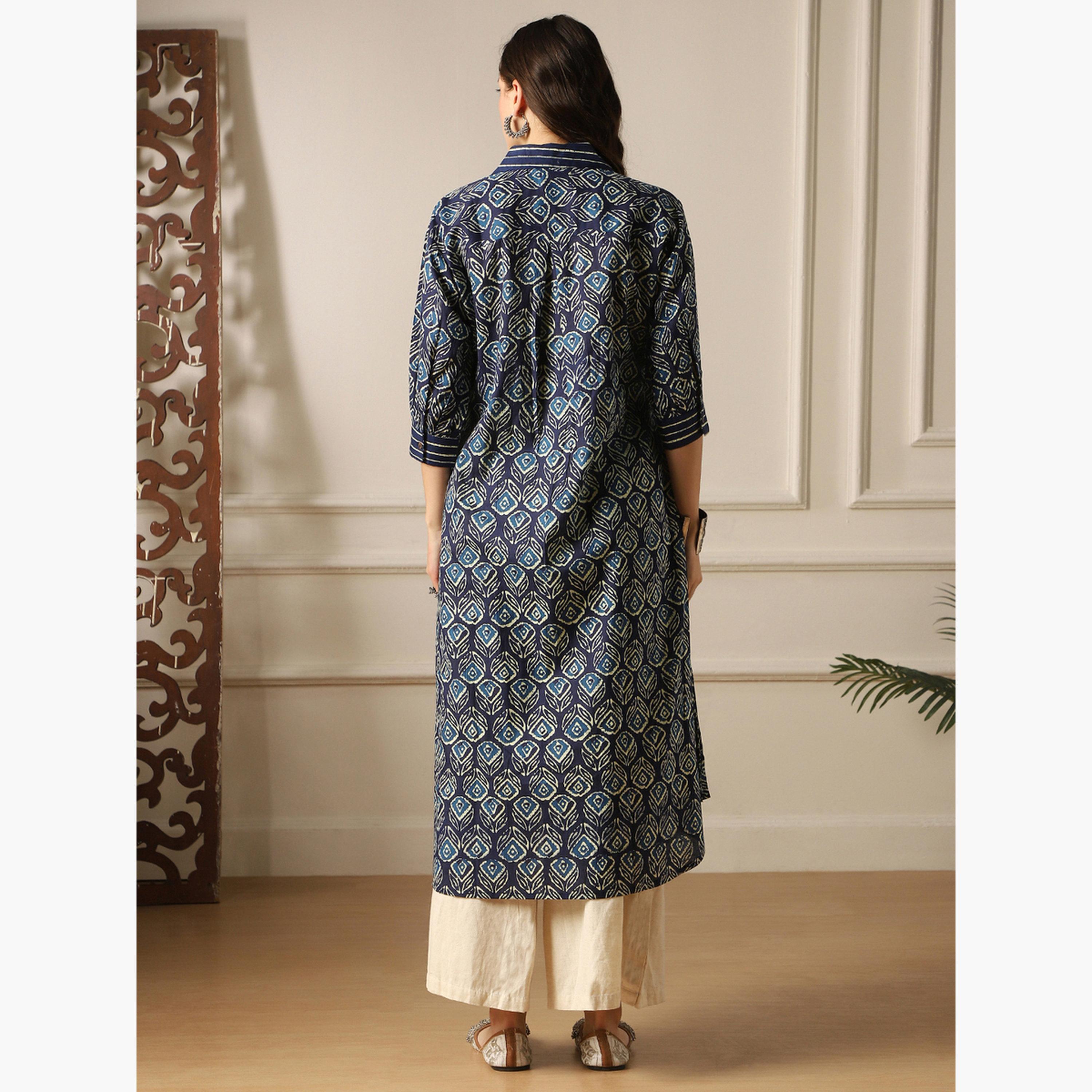 كورتا بياقة وطبعة زهور تراثية-women-clothing-ethnicwear-kurtas-image-3
