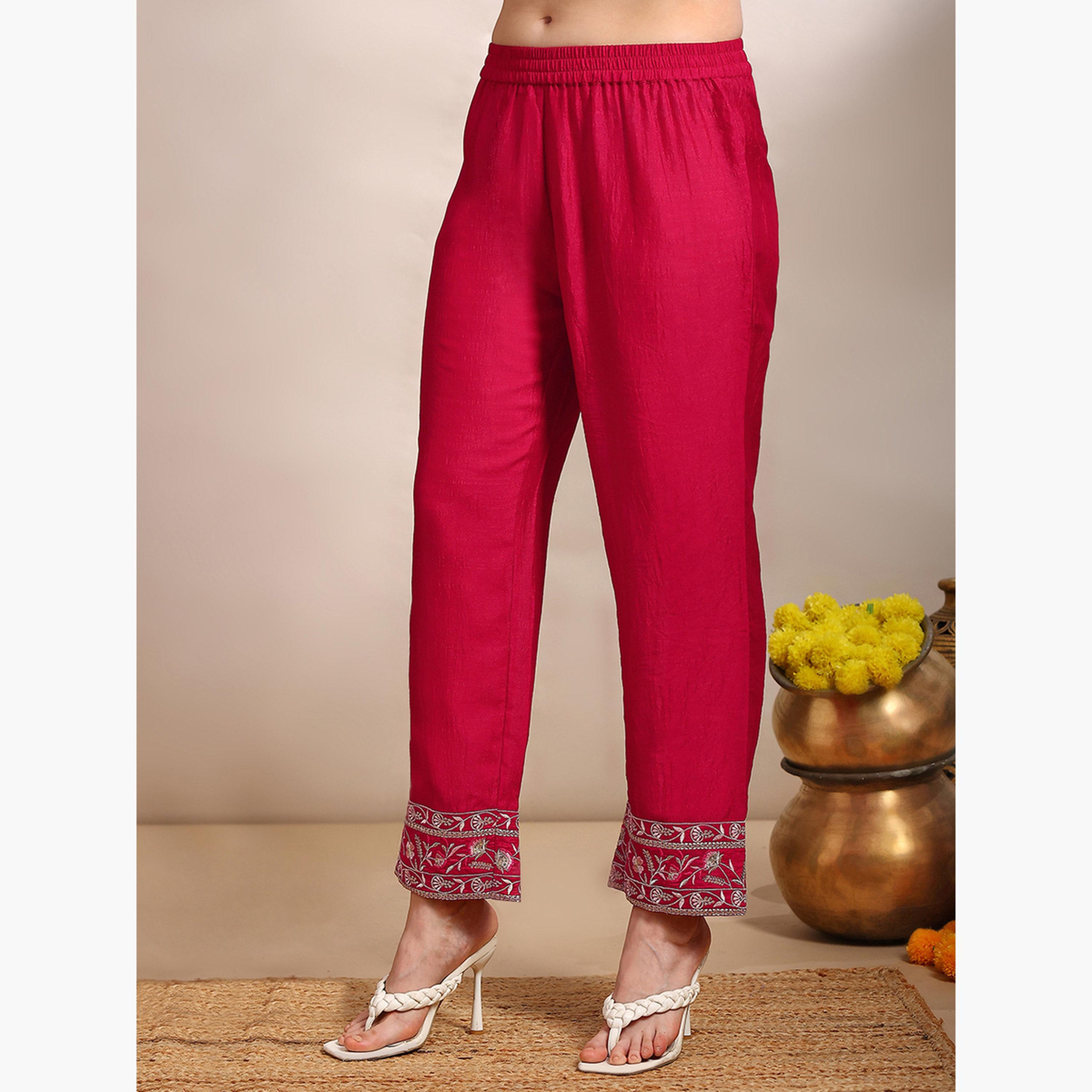 Globus X Styli Women Pink Floral Embroidered Kurta with Pants Set-women-clothing-ethnicwear-kurtasets-image-5