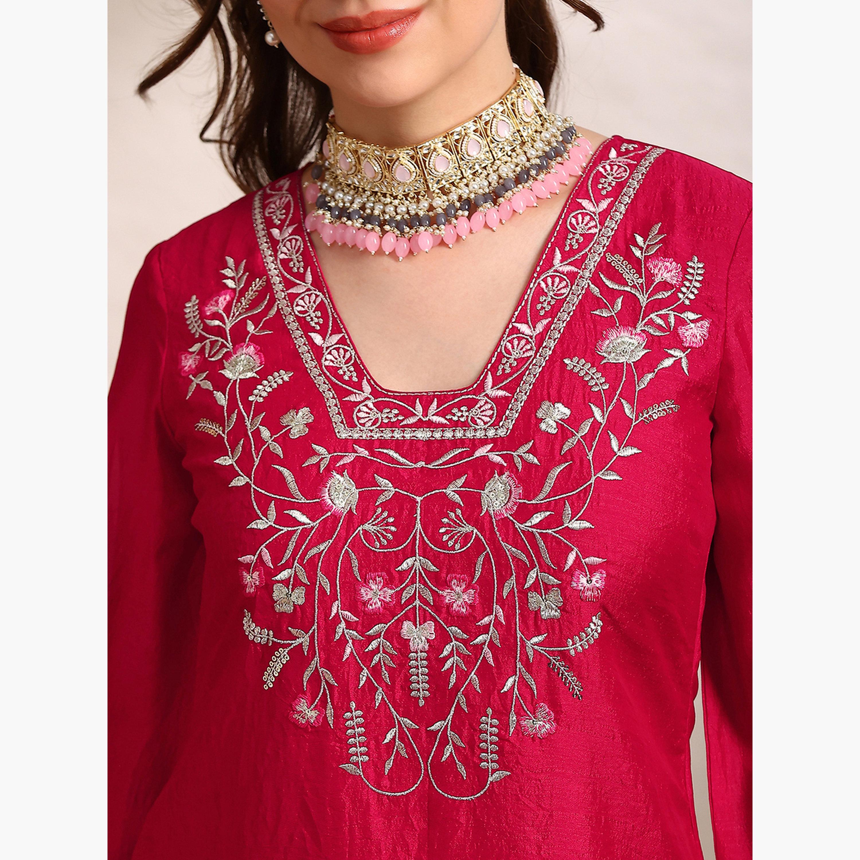 Globus X Styli Women Pink Floral Embroidered Kurta with Pants Set-women-clothing-ethnicwear-kurtasets-image-6