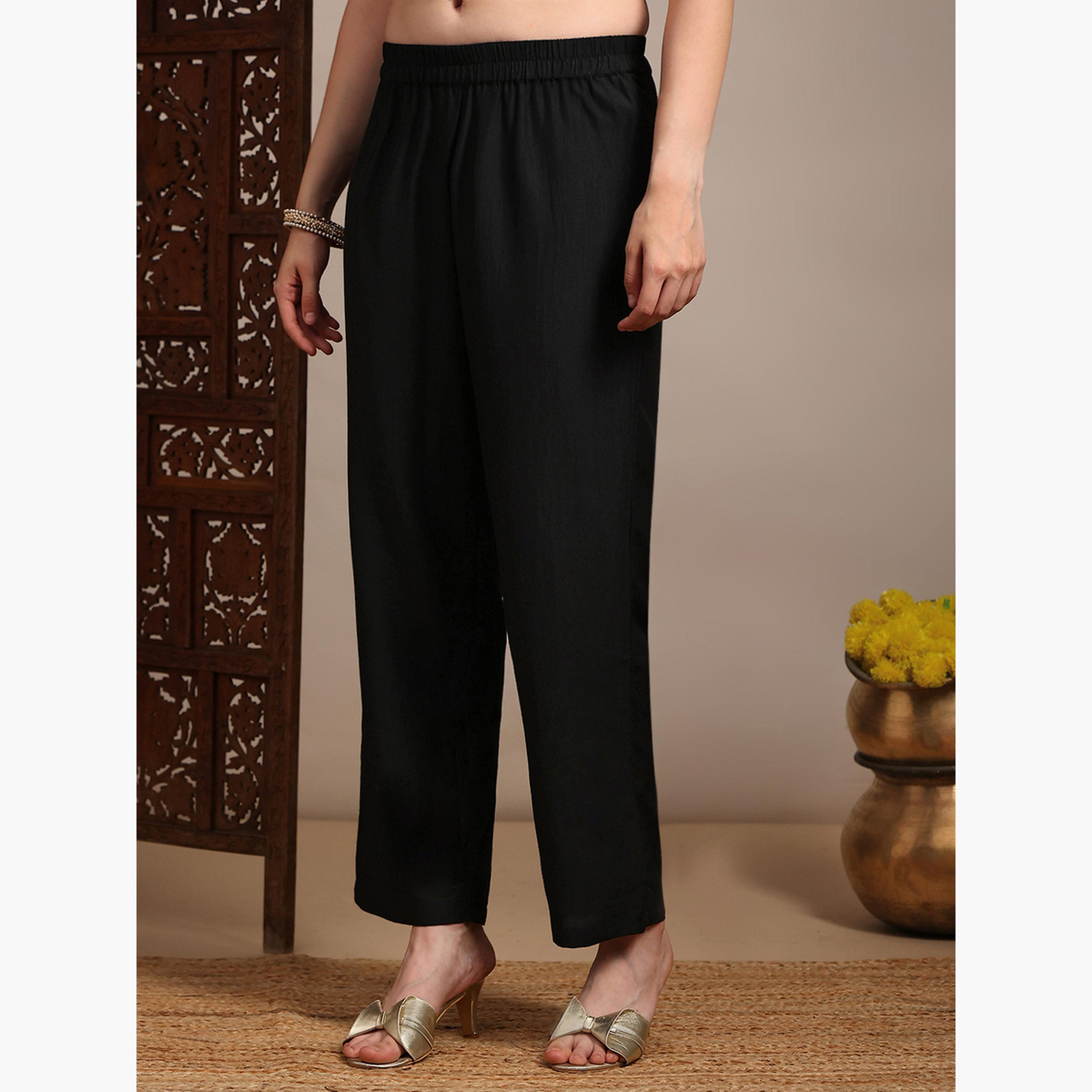 طقم كورتا بطبعة فويل وأزهار مع بنطال للنساء-women-clothing-ethnicwear-kurtasets-image-5