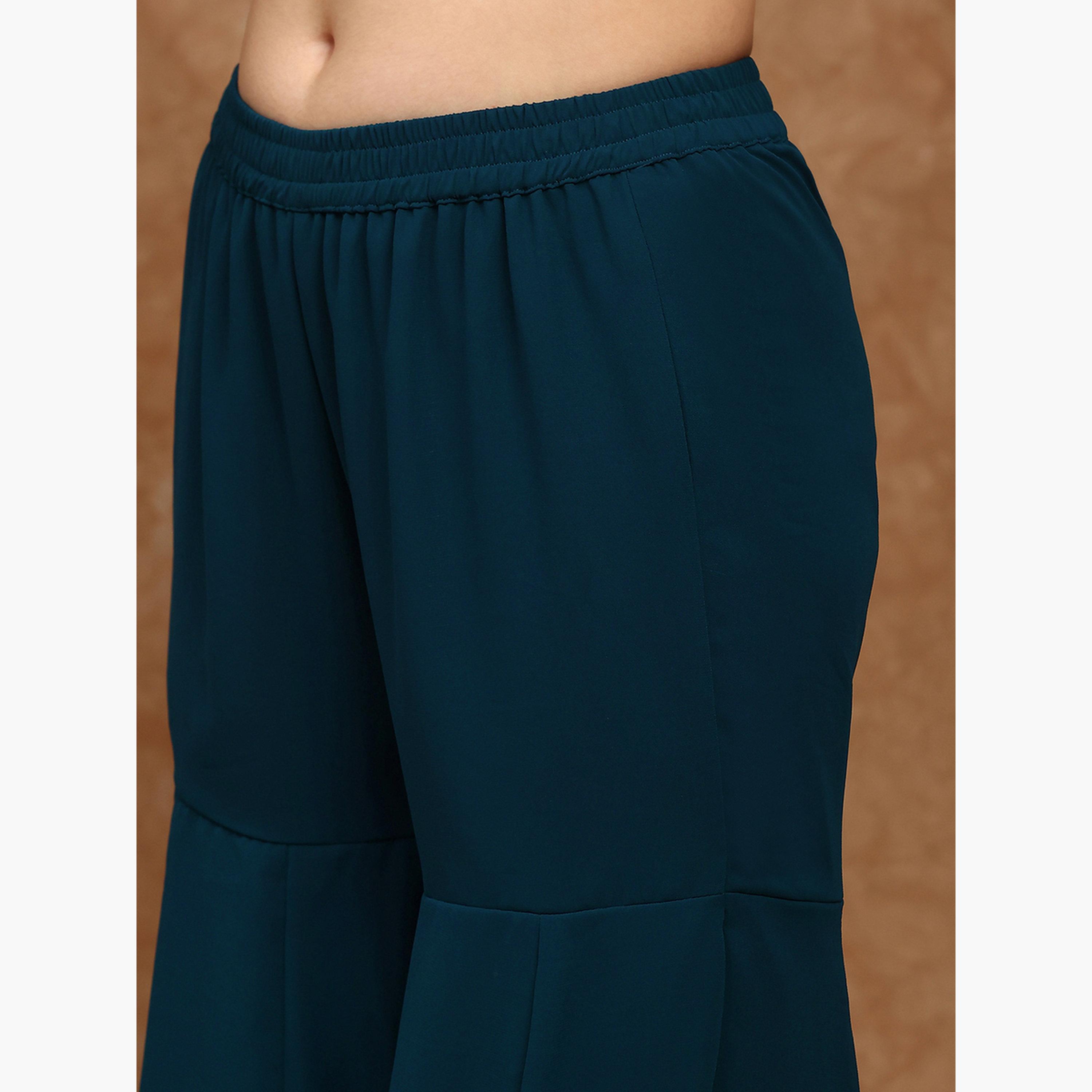 طقم كورتا مطرزة مع بنطال شرار للنساء-women-clothing-ethnicwear-kurtasets-image-5
