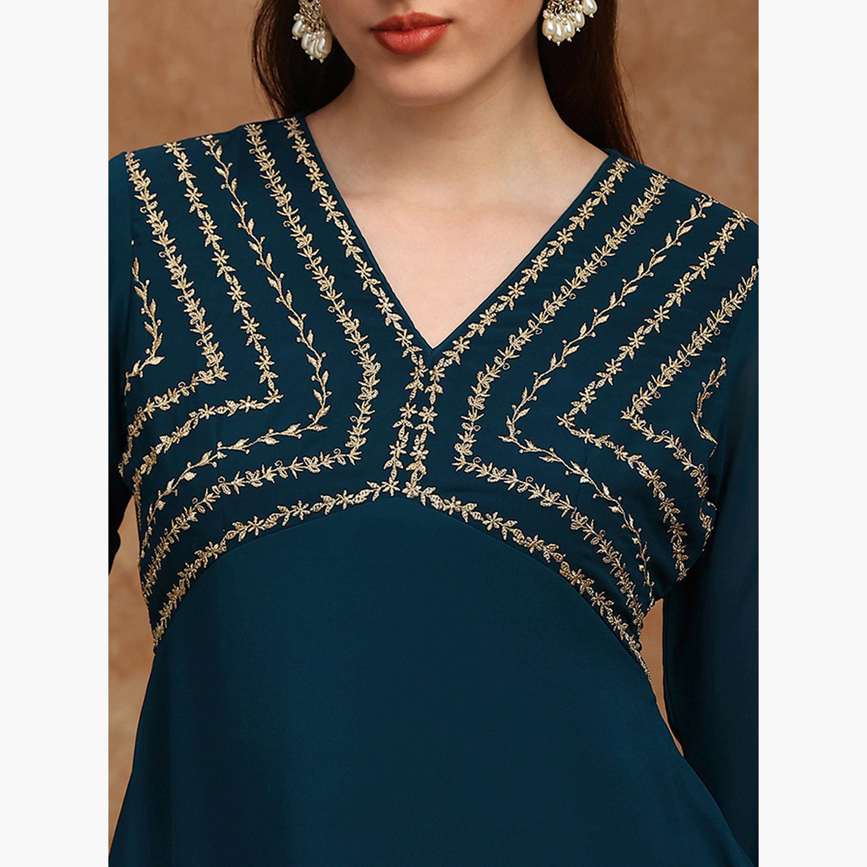 طقم كورتا مطرزة مع بنطال شرار للنساء-women-clothing-ethnicwear-kurtasets-image-6