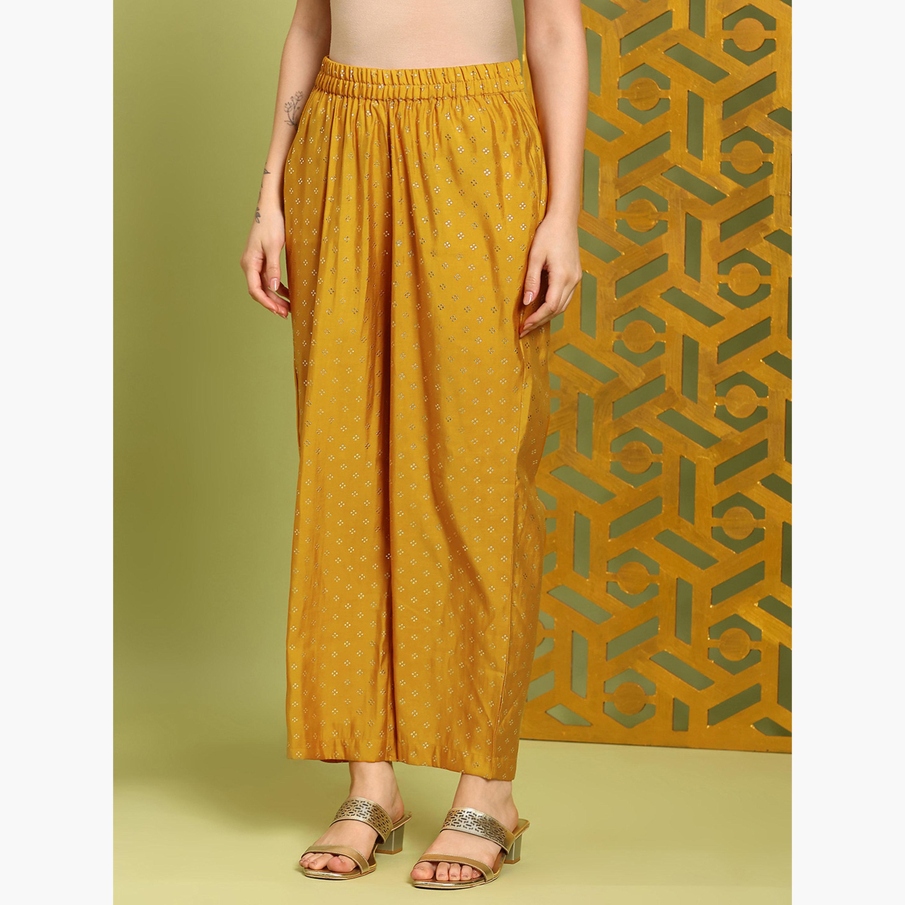 Globus X Styli Women Mustard Zari Embroidered Kurta and Wide Leg Pants Set-women-clothing-ethnicwear-kurtasets-image-5