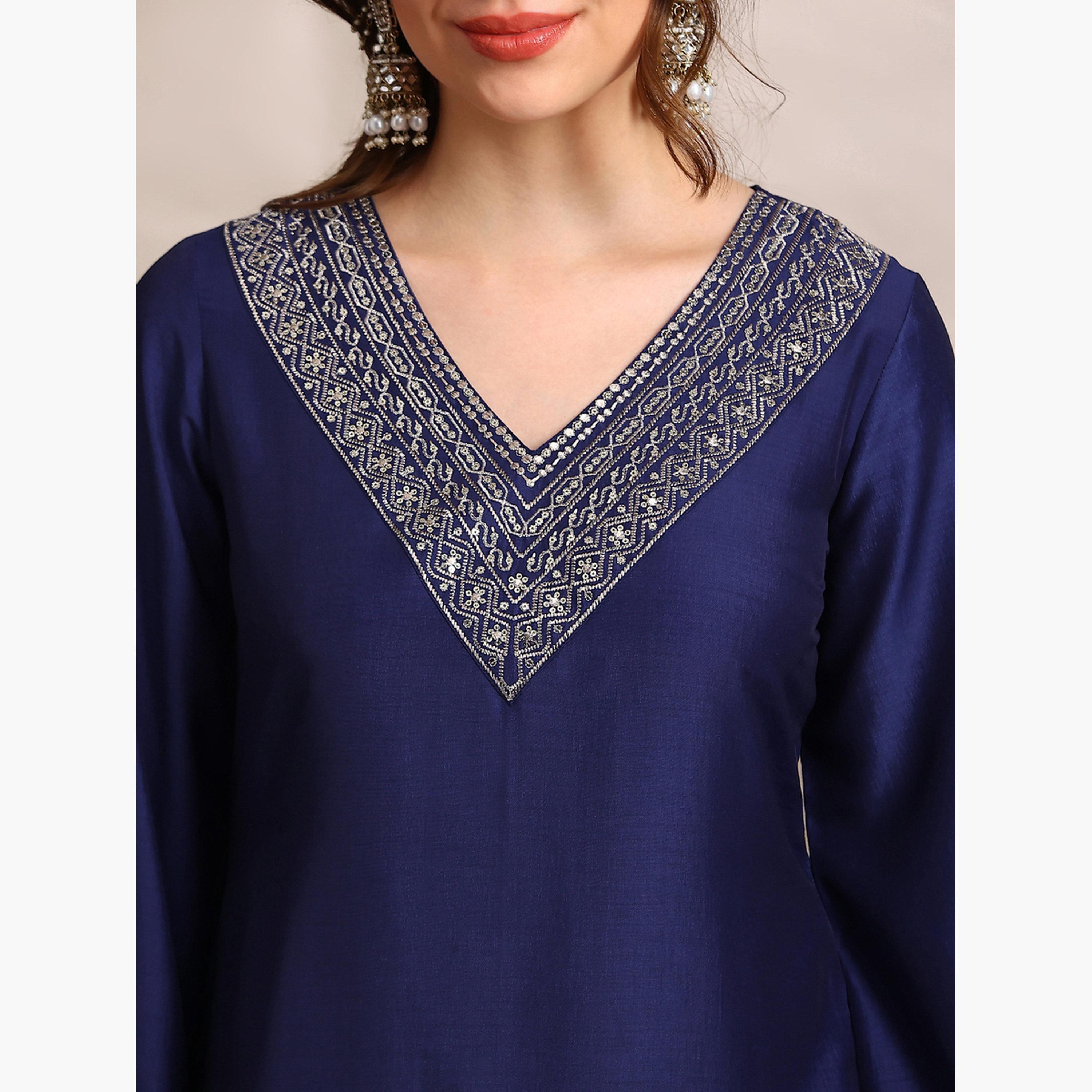 Globus X Styli Women Blue Sequin Zari Embroidered Kurta with Pants Set-women-clothing-ethnicwear-kurtasets-image-6