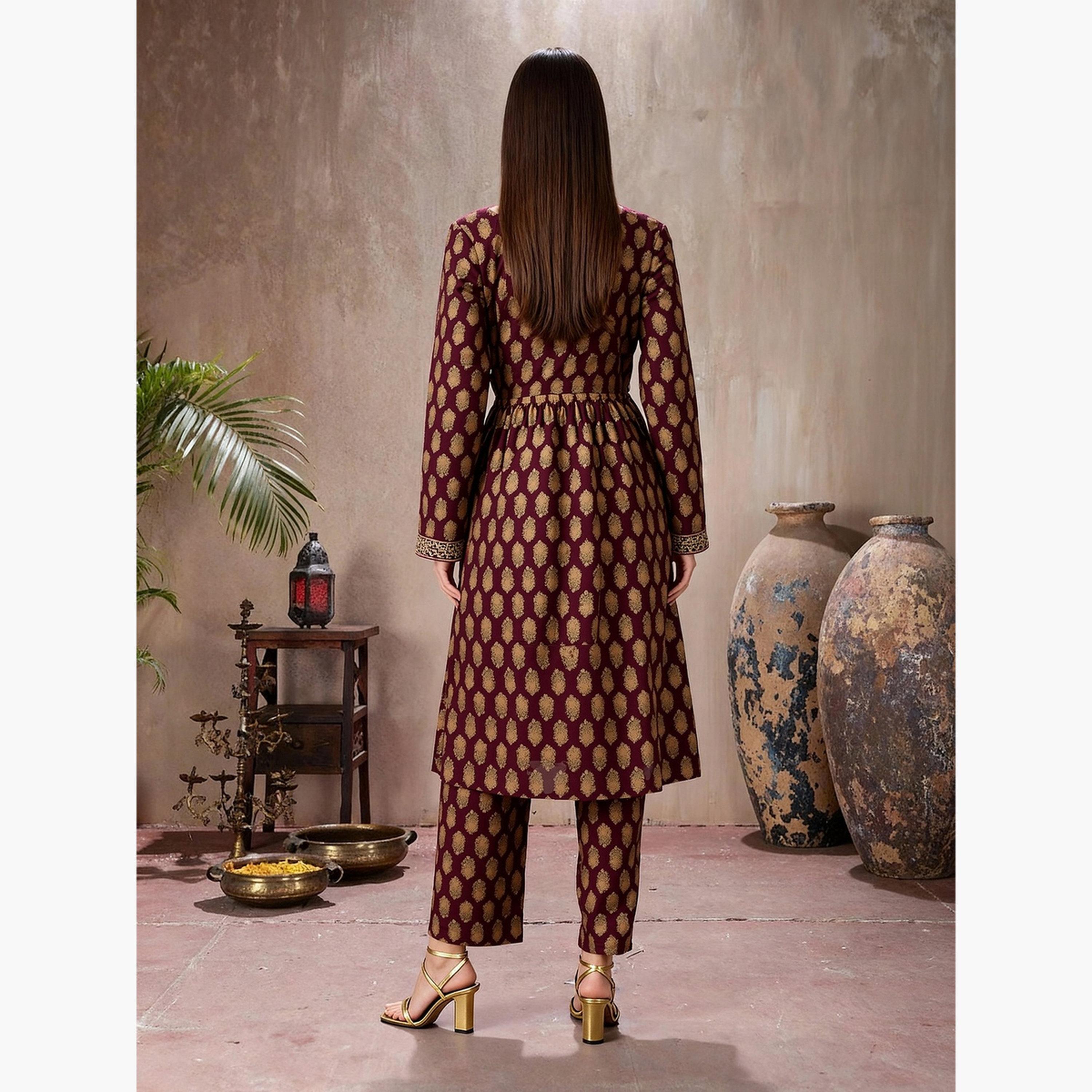 طقم كورتا مطرزة مع بنطال للنساء-women-clothing-ethnicwear-kurtasets-image-3
