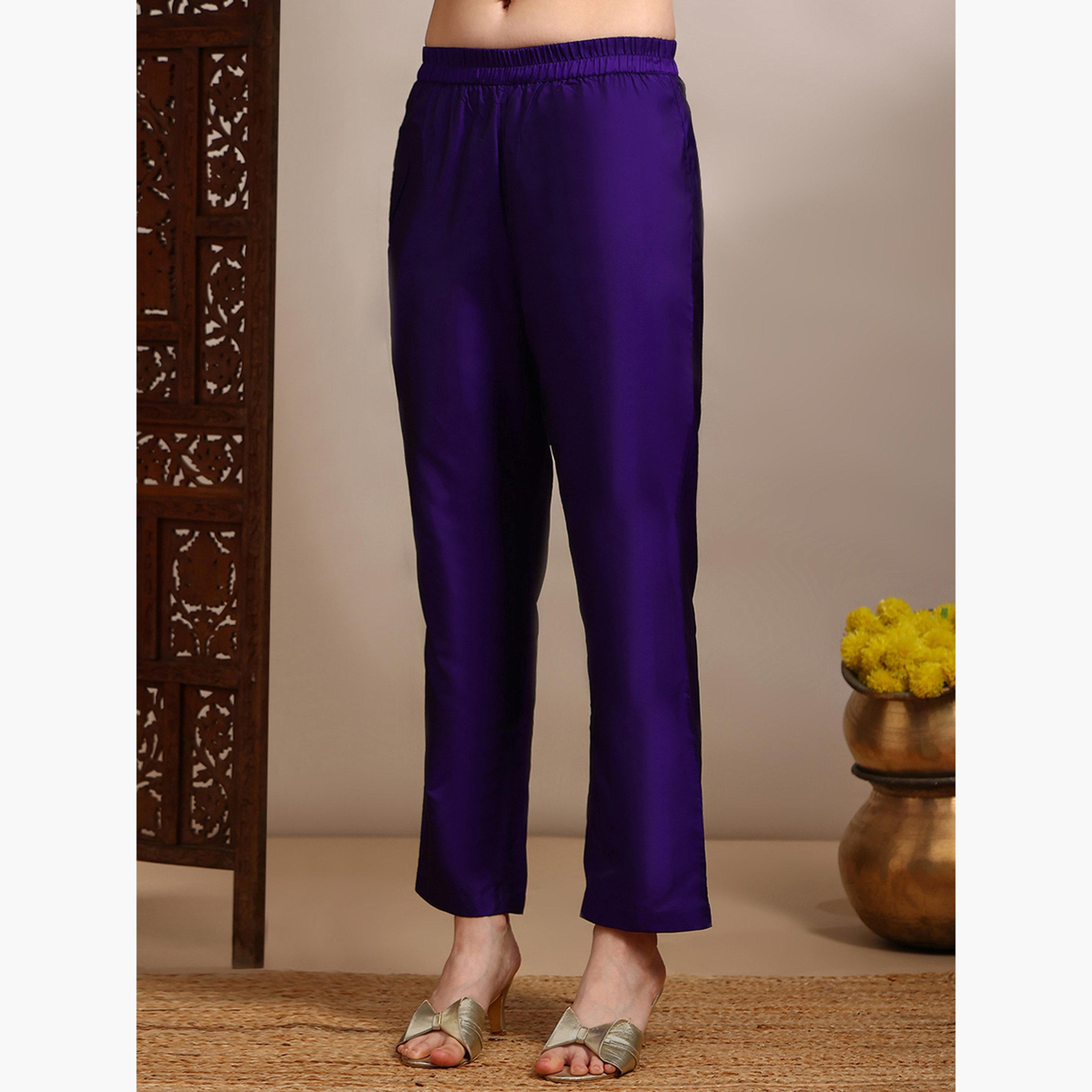 Globus X Styli Women Purple Floral Woven Straight Kurta with Pants and Taping Dupatta Set-women-clothing-ethnicwear-kurtasets-image-5