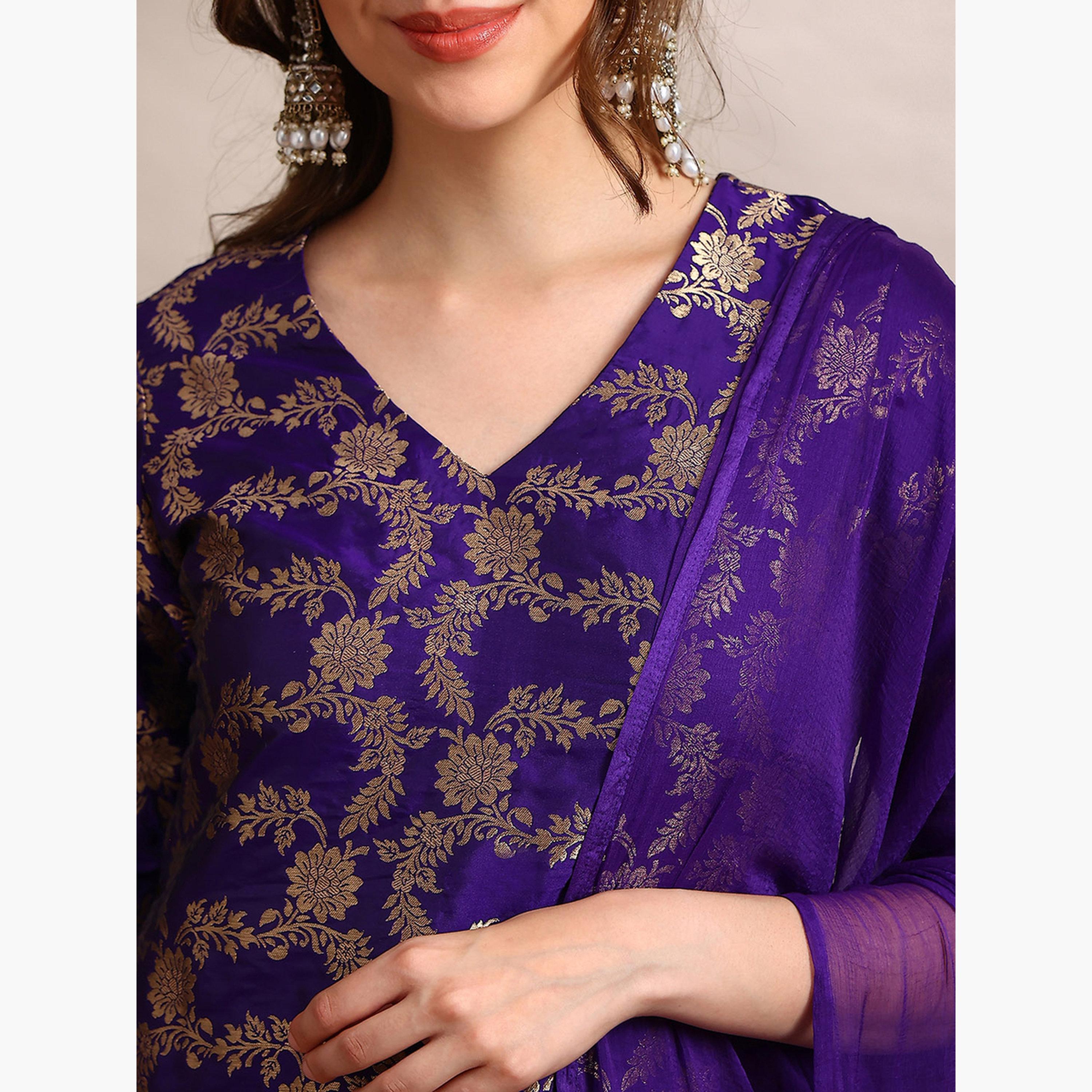 طقم كورتا منسوجة مع بنطال ودوباتا للنساء-women-clothing-ethnicwear-kurtasets-image-6