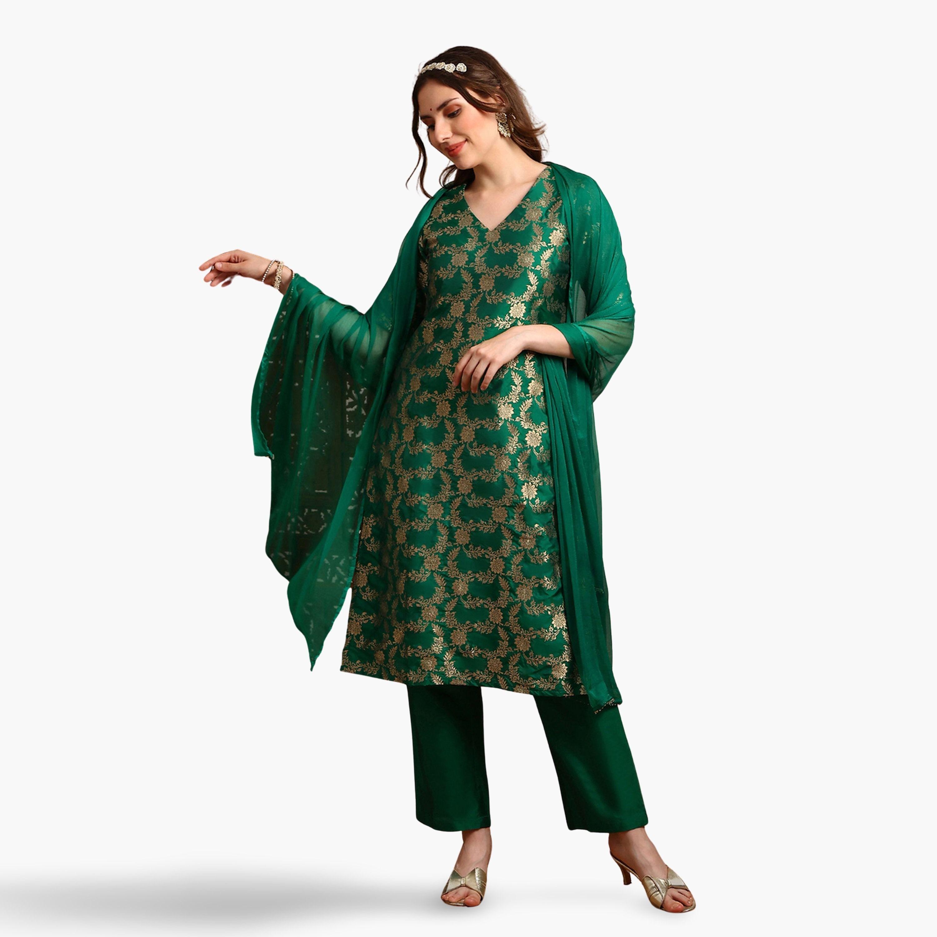 طقم كورتا منسوجة مع بنطال ودوباتا للنساء-women-clothing-ethnicwear-kurtasets-image-1