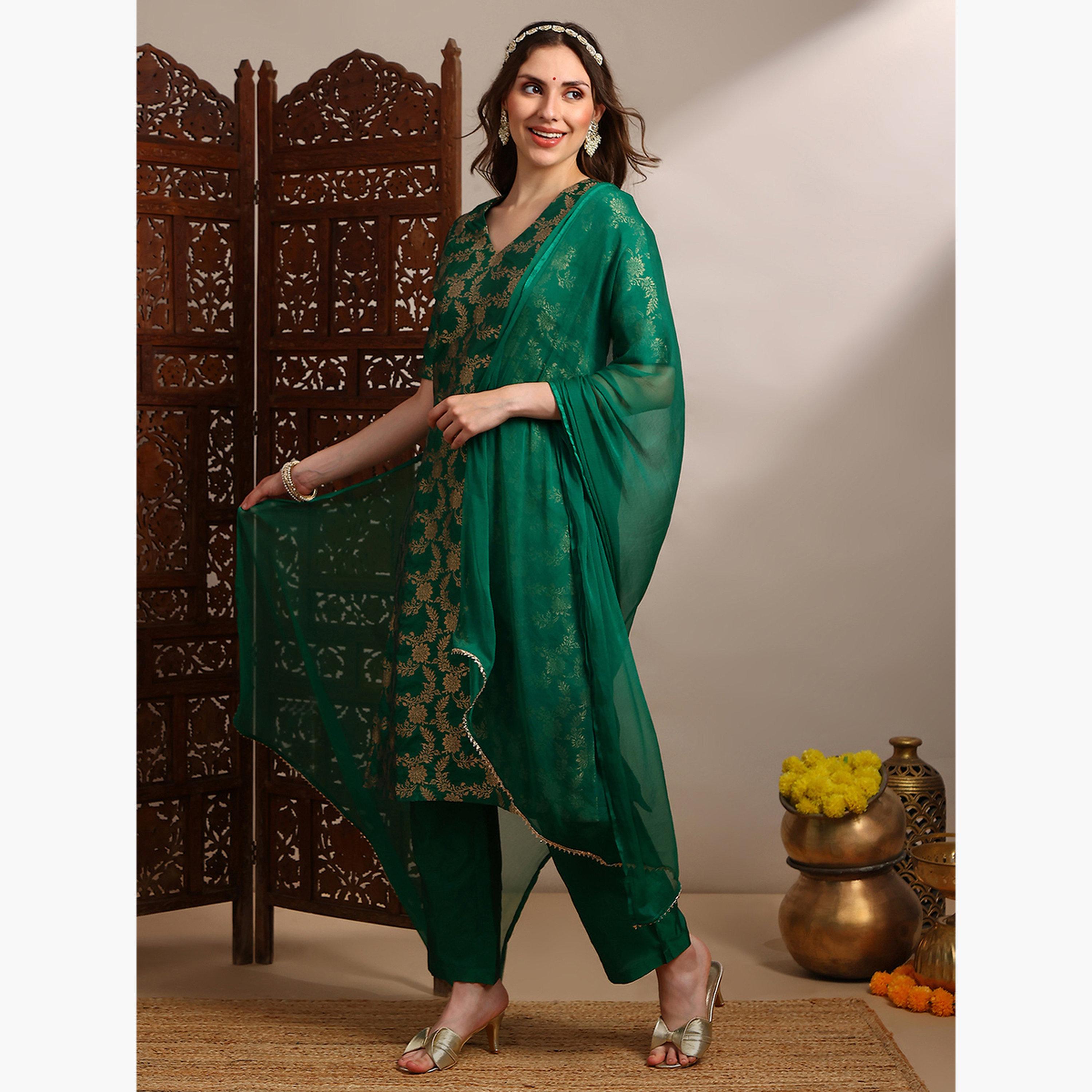 طقم كورتا منسوجة مع بنطال ودوباتا للنساء-women-clothing-ethnicwear-kurtasets-image-2
