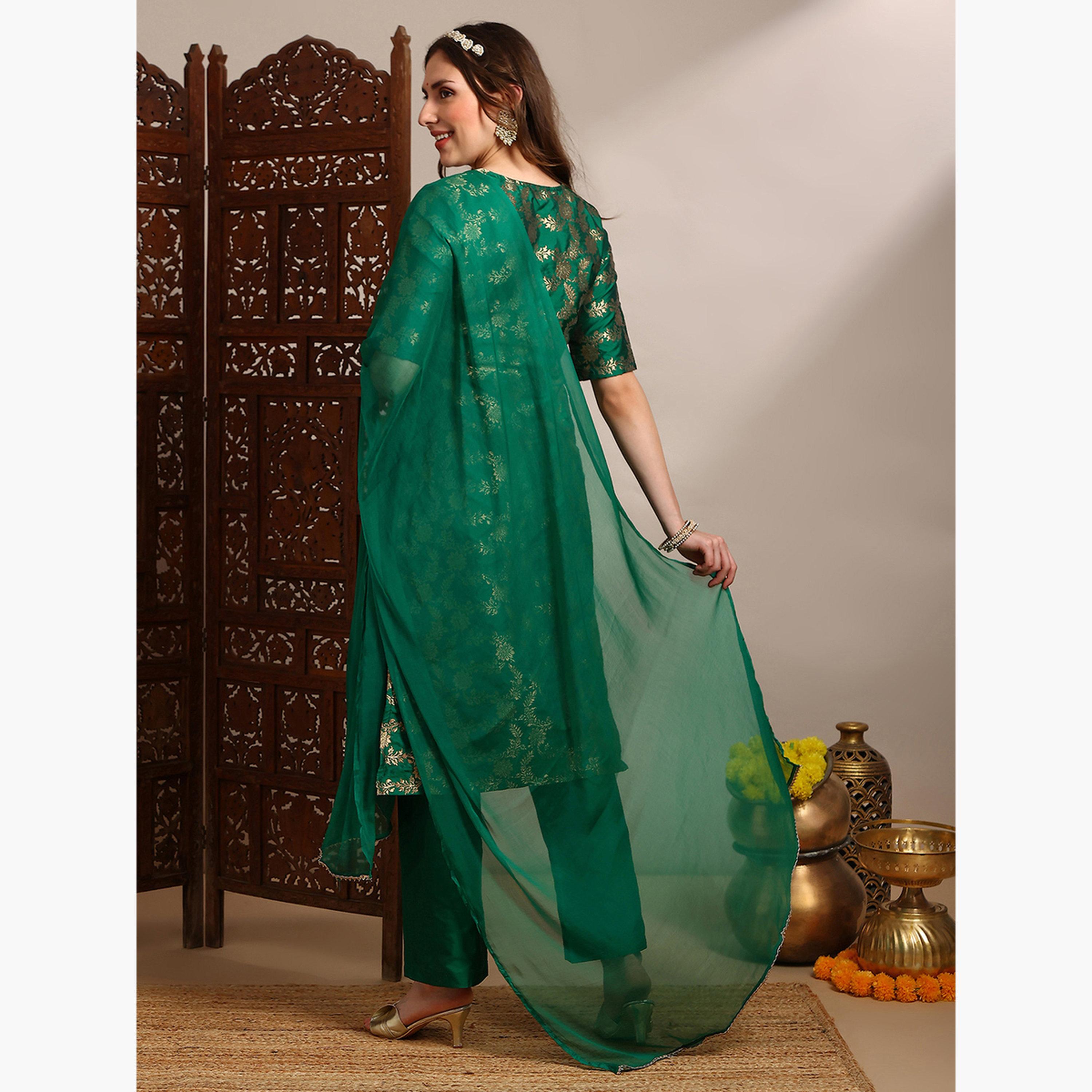 طقم كورتا منسوجة مع بنطال ودوباتا للنساء-women-clothing-ethnicwear-kurtasets-image-3
