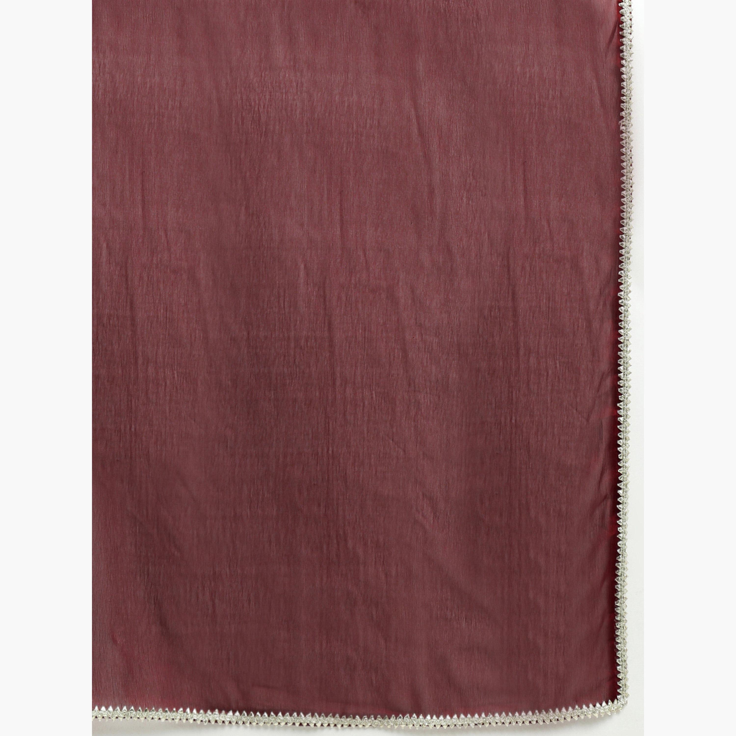 طقم كورتا مطرزة عند الصدر مع بنطال واسع ودوباتا-women-clothing-ethnicwear-kurtasets-image-4
