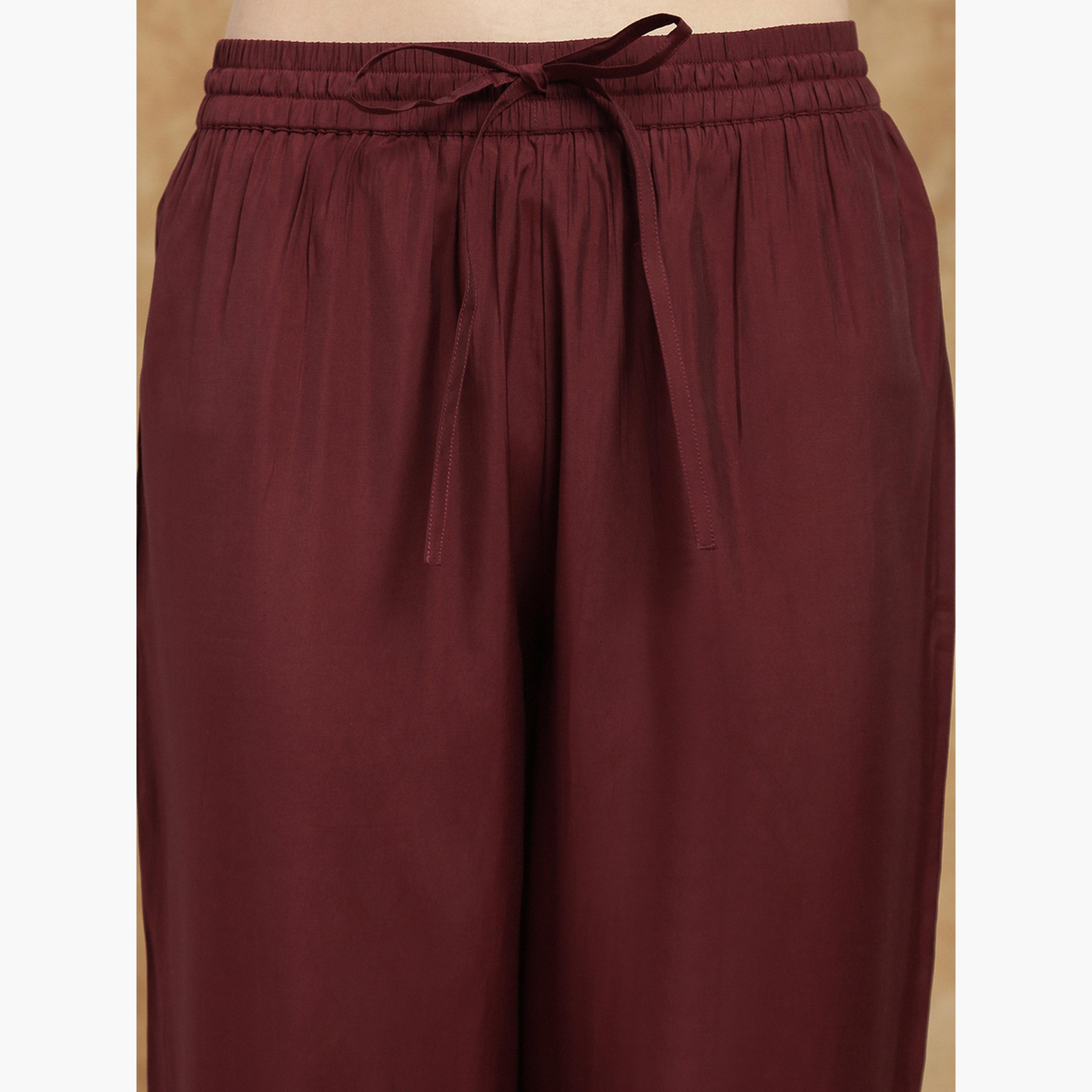 طقم كورتا مطرزة عند الصدر مع بنطال واسع ودوباتا-women-clothing-ethnicwear-kurtasets-image-5