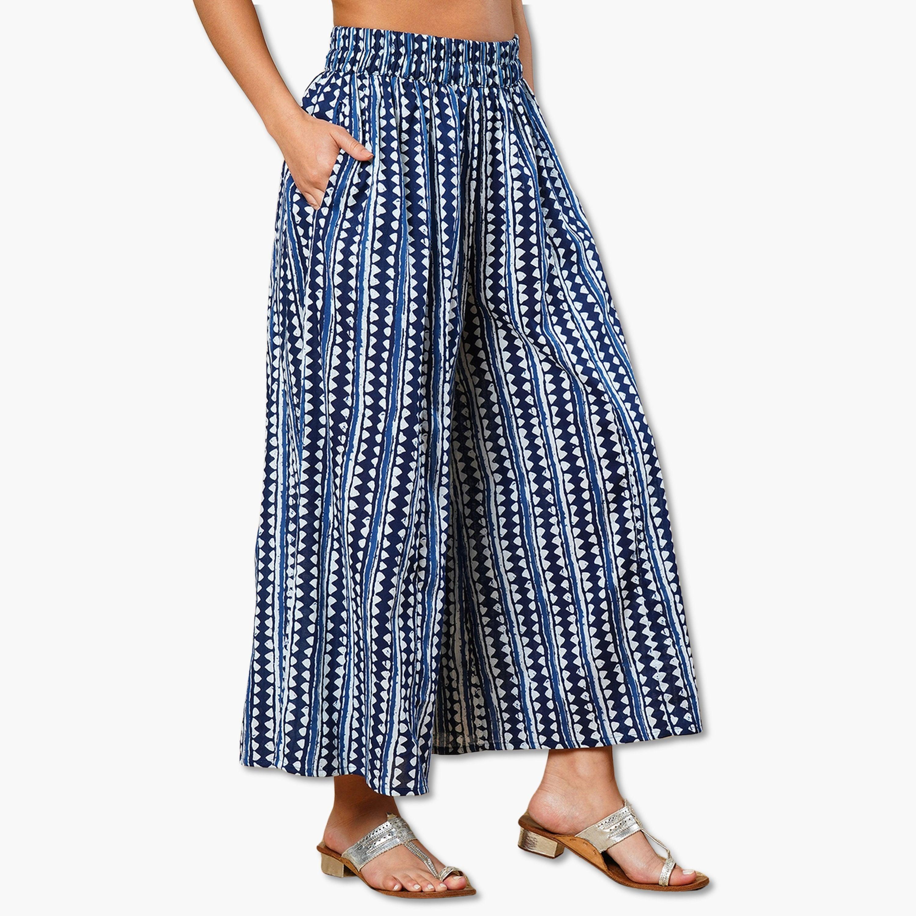 Globus X Styli Women Indigo Geometric Print Ethnic Palazzos-women-clothing-ethnicwear-bottoms-palazzos-image-1