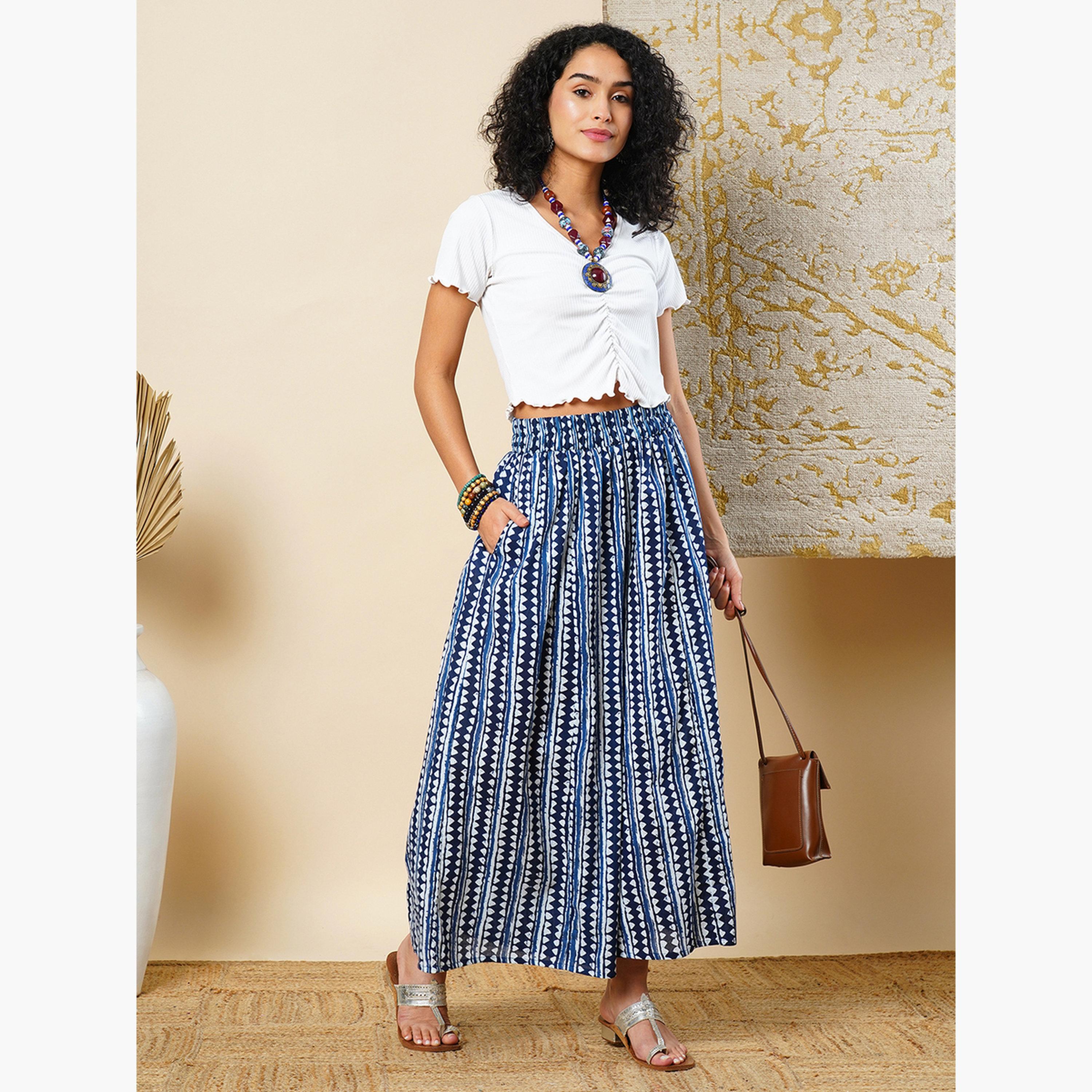 Globus X Styli Women Indigo Geometric Print Ethnic Palazzos-women-clothing-ethnicwear-bottoms-palazzos-image-2