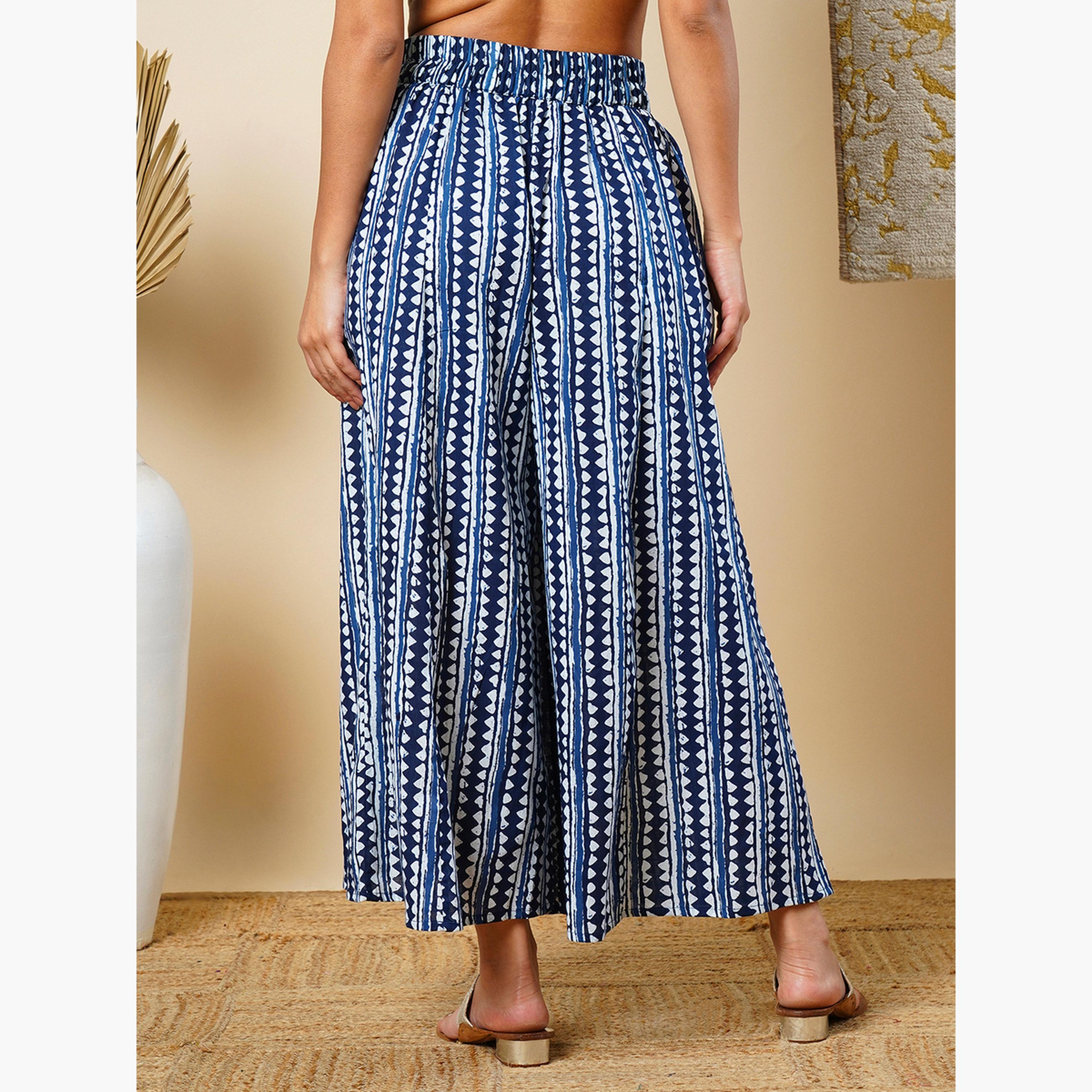 بنطلون بالازو تراثي بطبعة هندسية-women-clothing-ethnicwear-bottoms-palazzos-image-3
