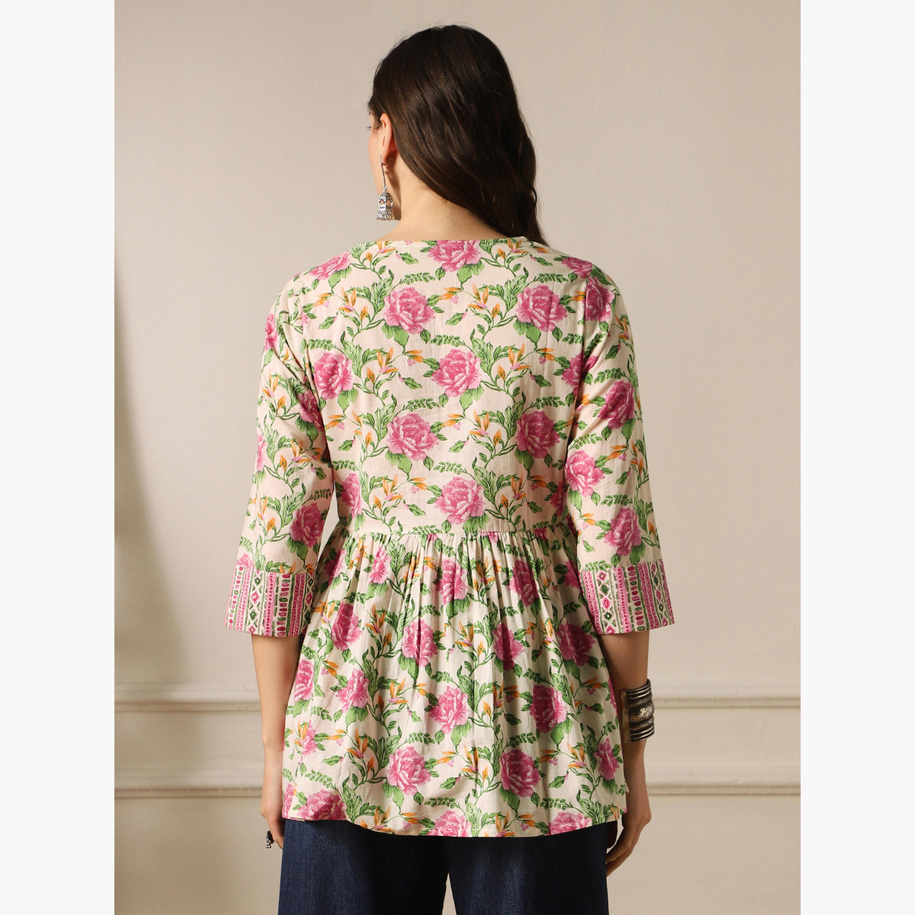 تونيك مطبوع بزهور وتفاصيل شرابات-women-clothing-ethnicwear-kurtas-image-3