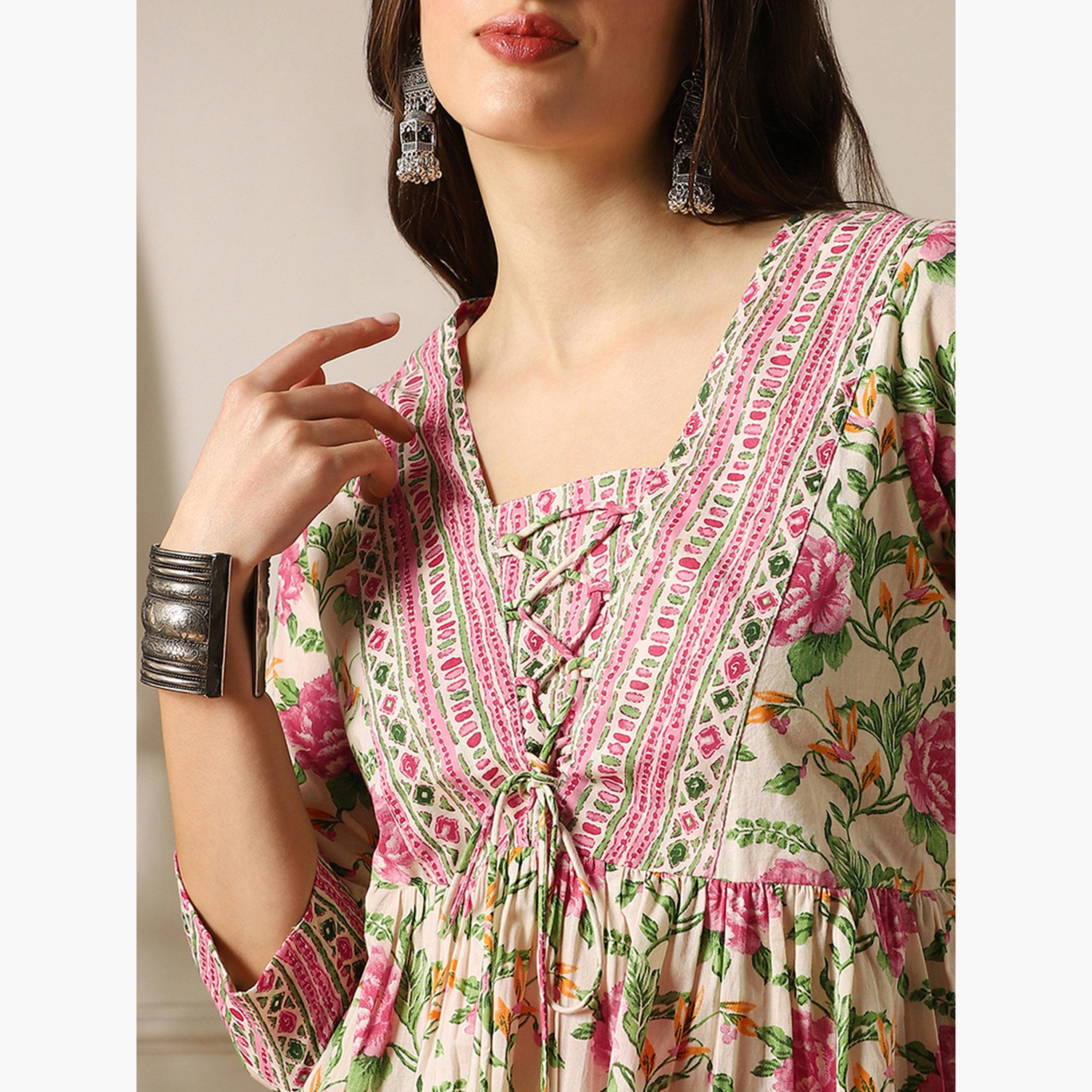 تونيك مطبوع بزهور وتفاصيل شرابات-women-clothing-ethnicwear-kurtas-image-5