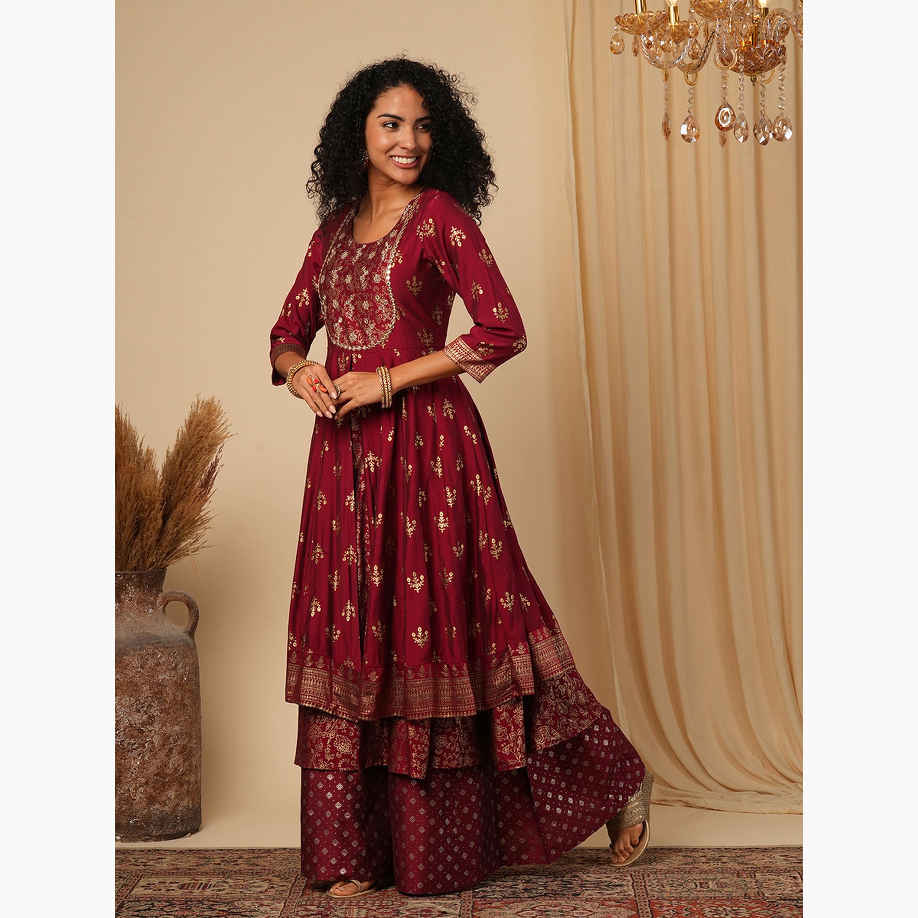 كورتا أناركالي مطرزة-women-clothing-ethnicwear-kurtas-image-2
