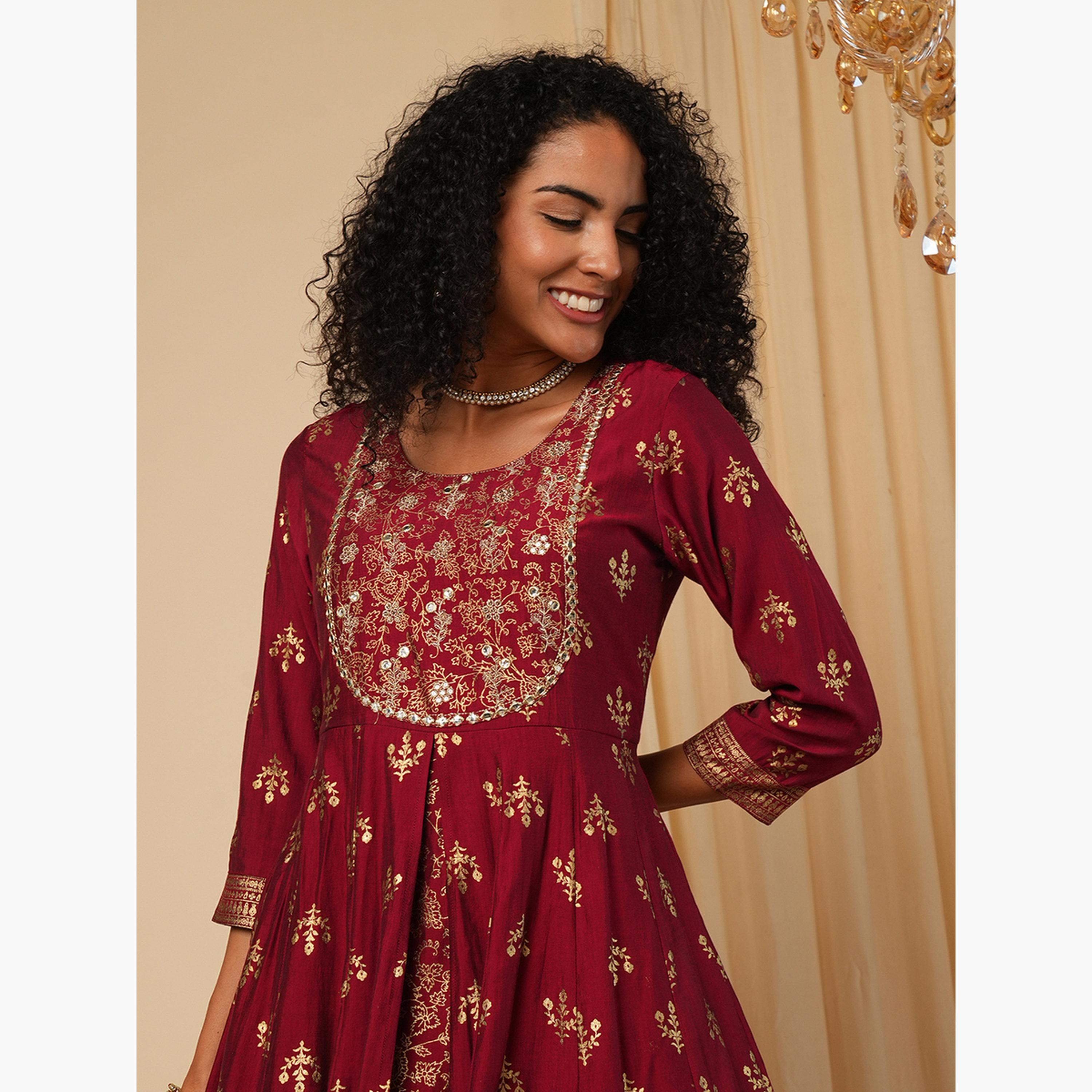 كورتا أناركالي مطرزة-women-clothing-ethnicwear-kurtas-image-4