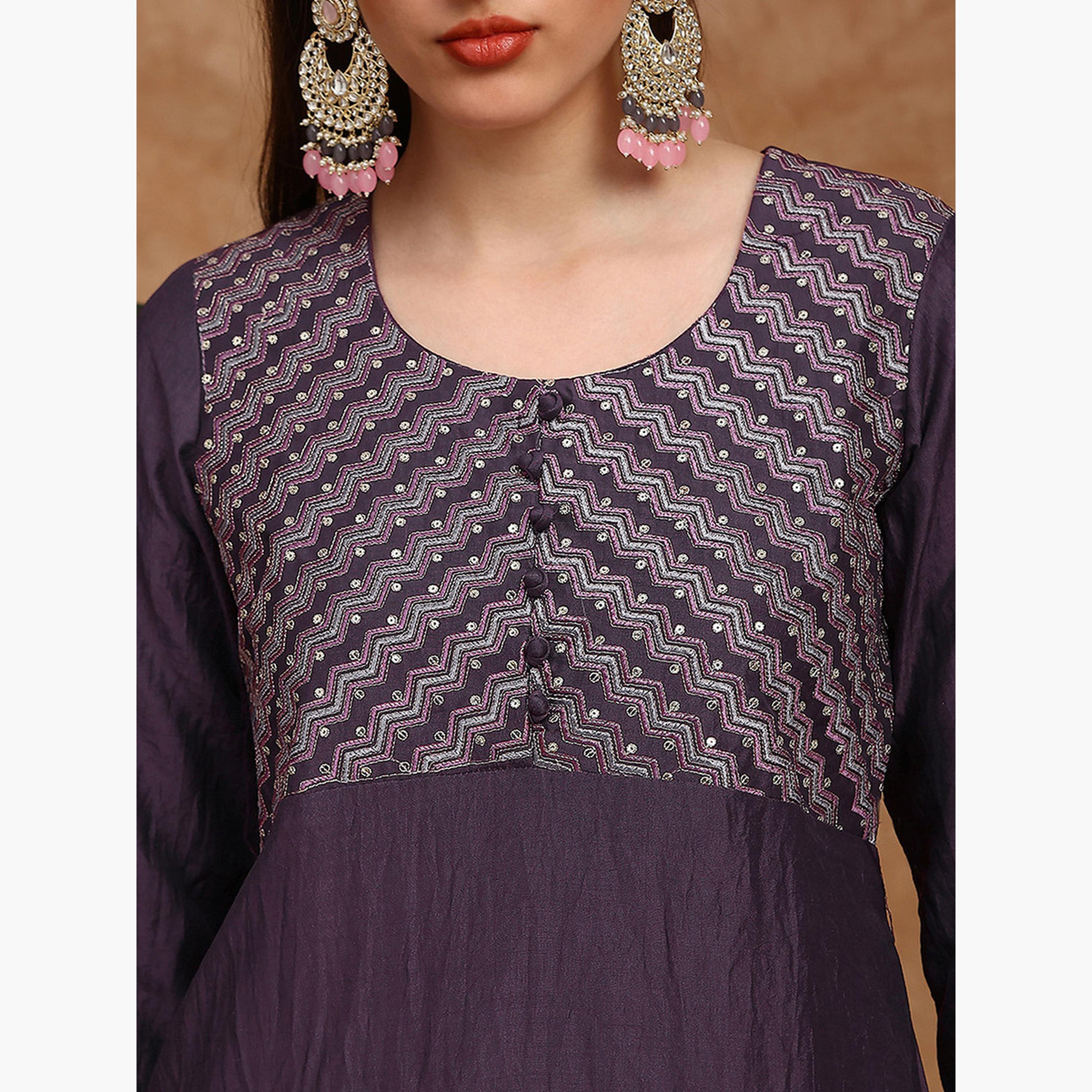 طقم كورتا مطرزة مع بنطال بأرجل واسعة ودوباتا للنساء-women-clothing-ethnicwear-kurtasets-image-6