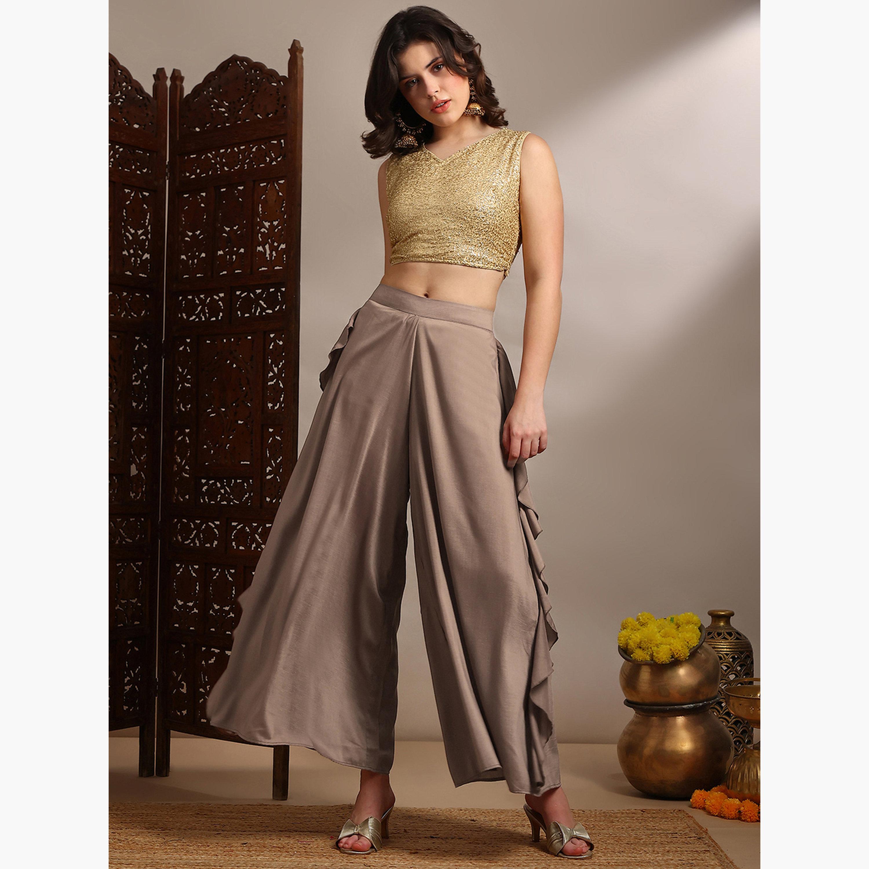بنطال بالازو واسع بتفاصيل مكشكشة للنساء-women-clothing-ethnicwear-bottoms-palazzos-image-2