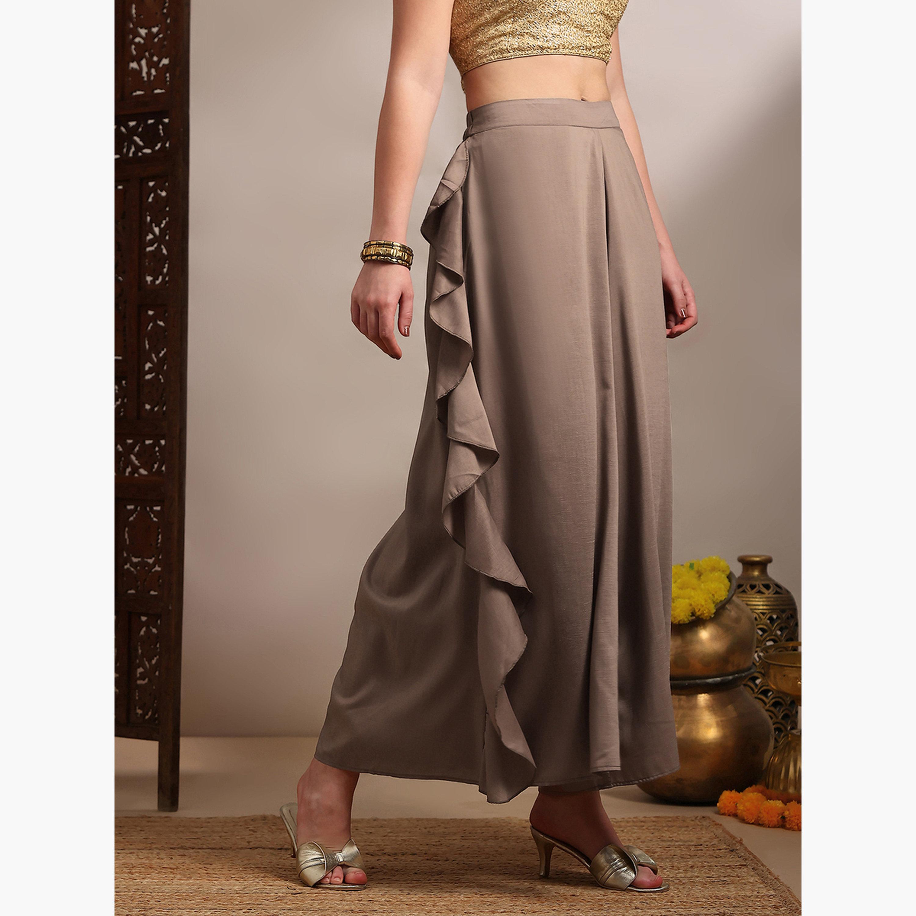 بنطال بالازو واسع بتفاصيل مكشكشة للنساء-women-clothing-ethnicwear-bottoms-palazzos-image-4