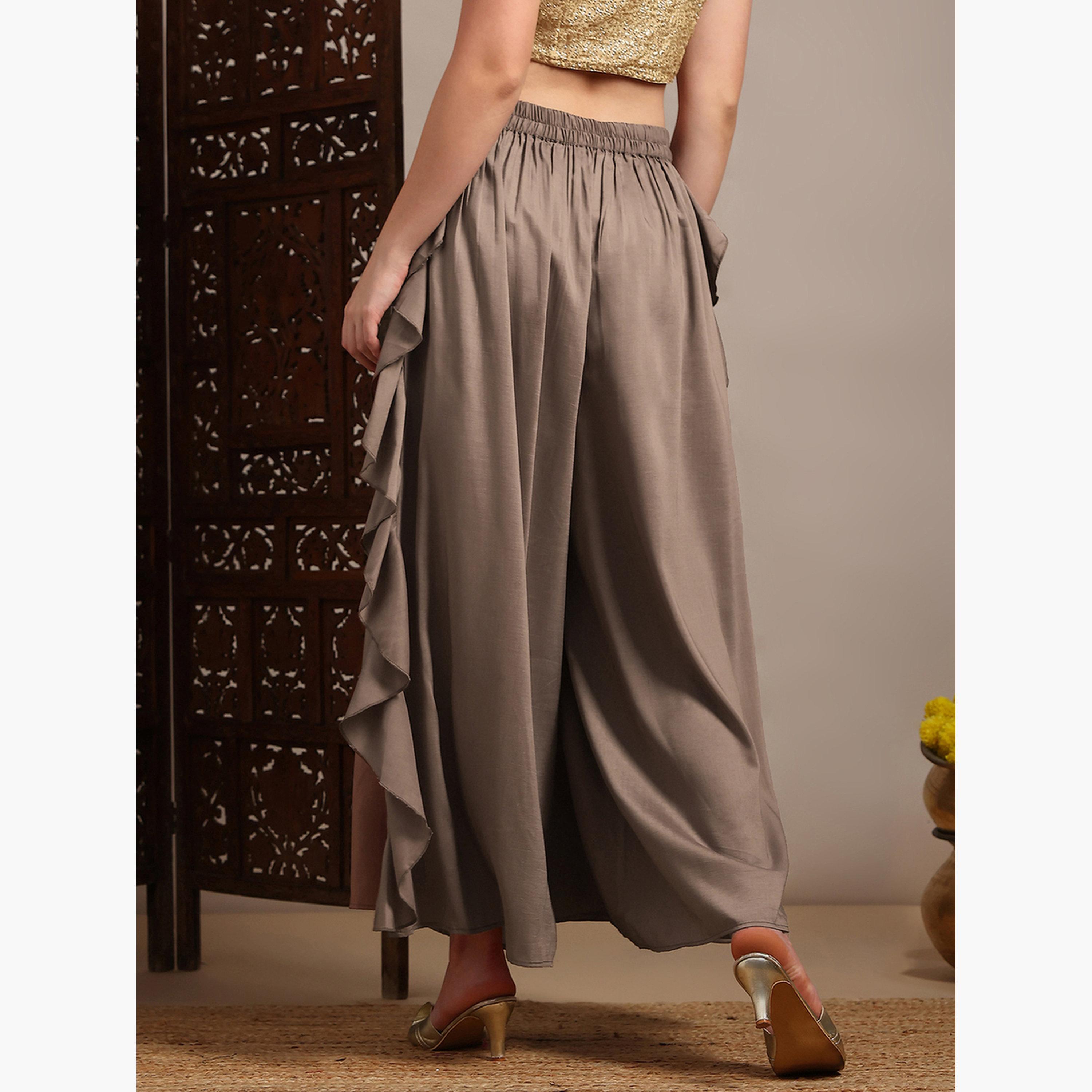 بنطال بالازو واسع بتفاصيل مكشكشة للنساء-women-clothing-ethnicwear-bottoms-palazzos-image-5