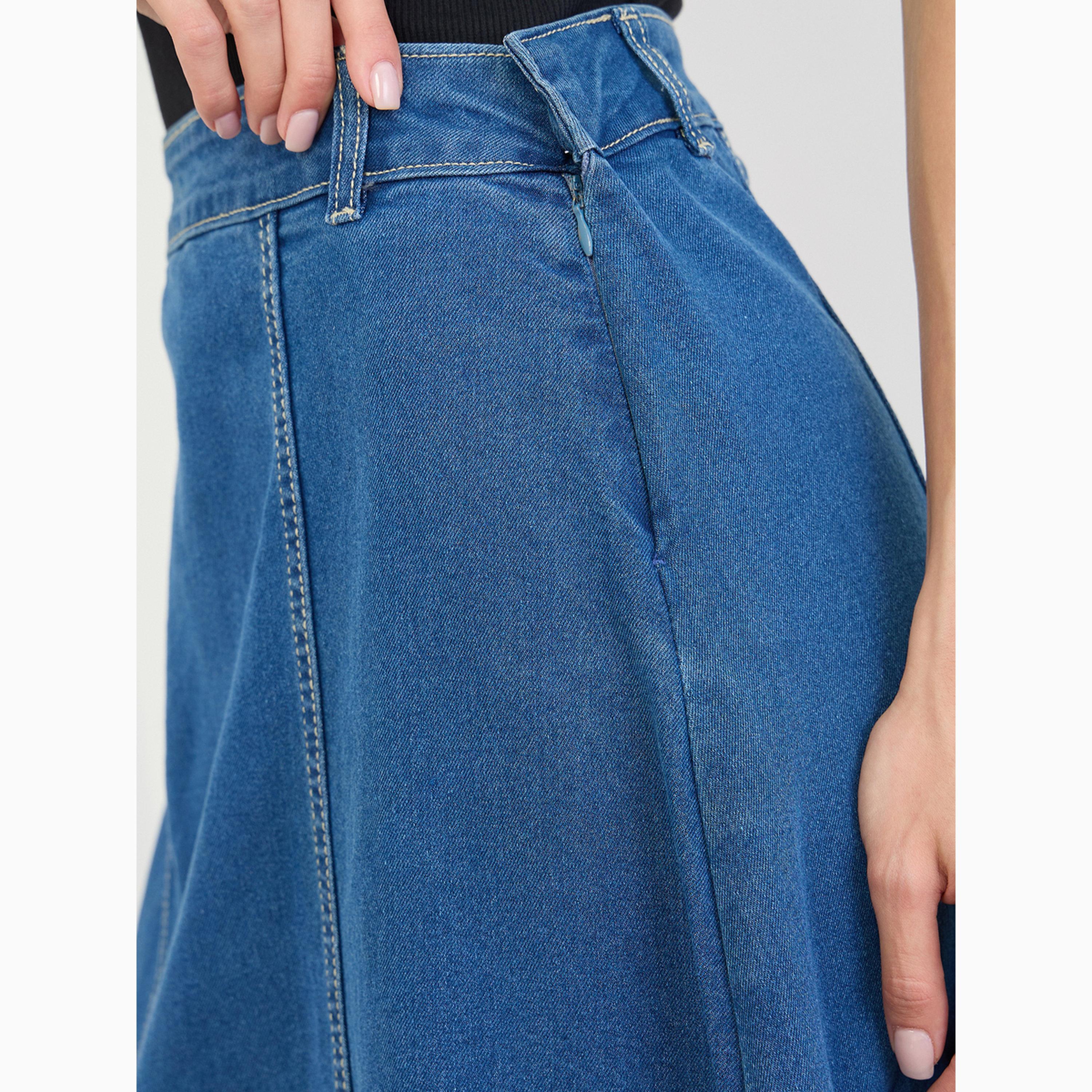 Styli Blue A-Line Denim Maxi Skirt-women-clothing-bottoms-skirts-image-3