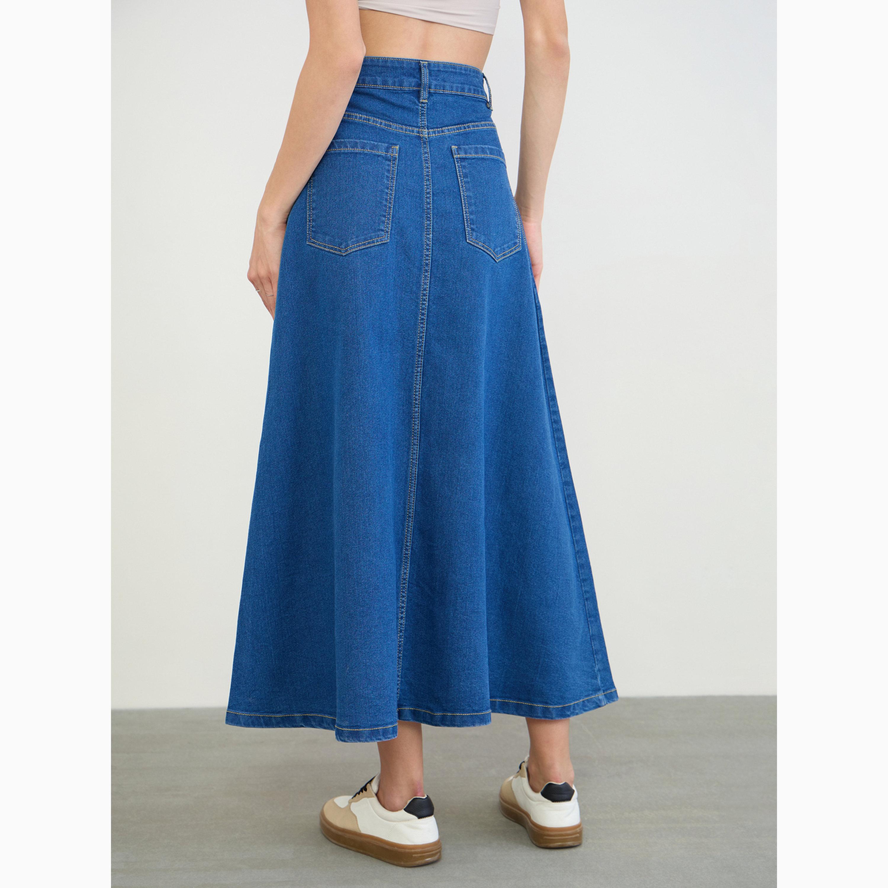 Styli Blue Denim A-Line Maxi Skirt-women-clothing-bottoms-skirts-image-4