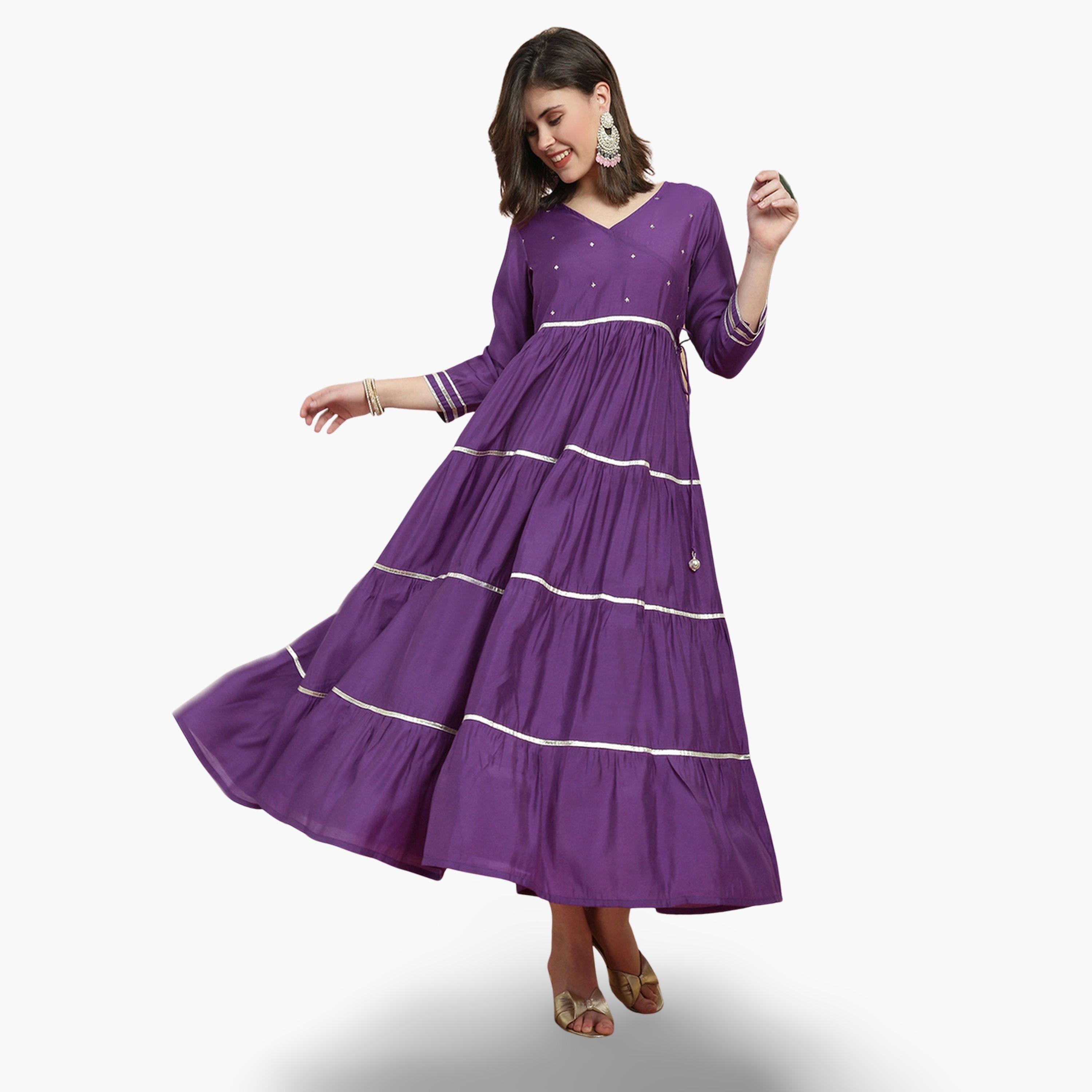 Globus X Styli Women Purple Sequin Embellished Tiered Maxi Dress-women-clothing-ethnicwear-dresses-image-1