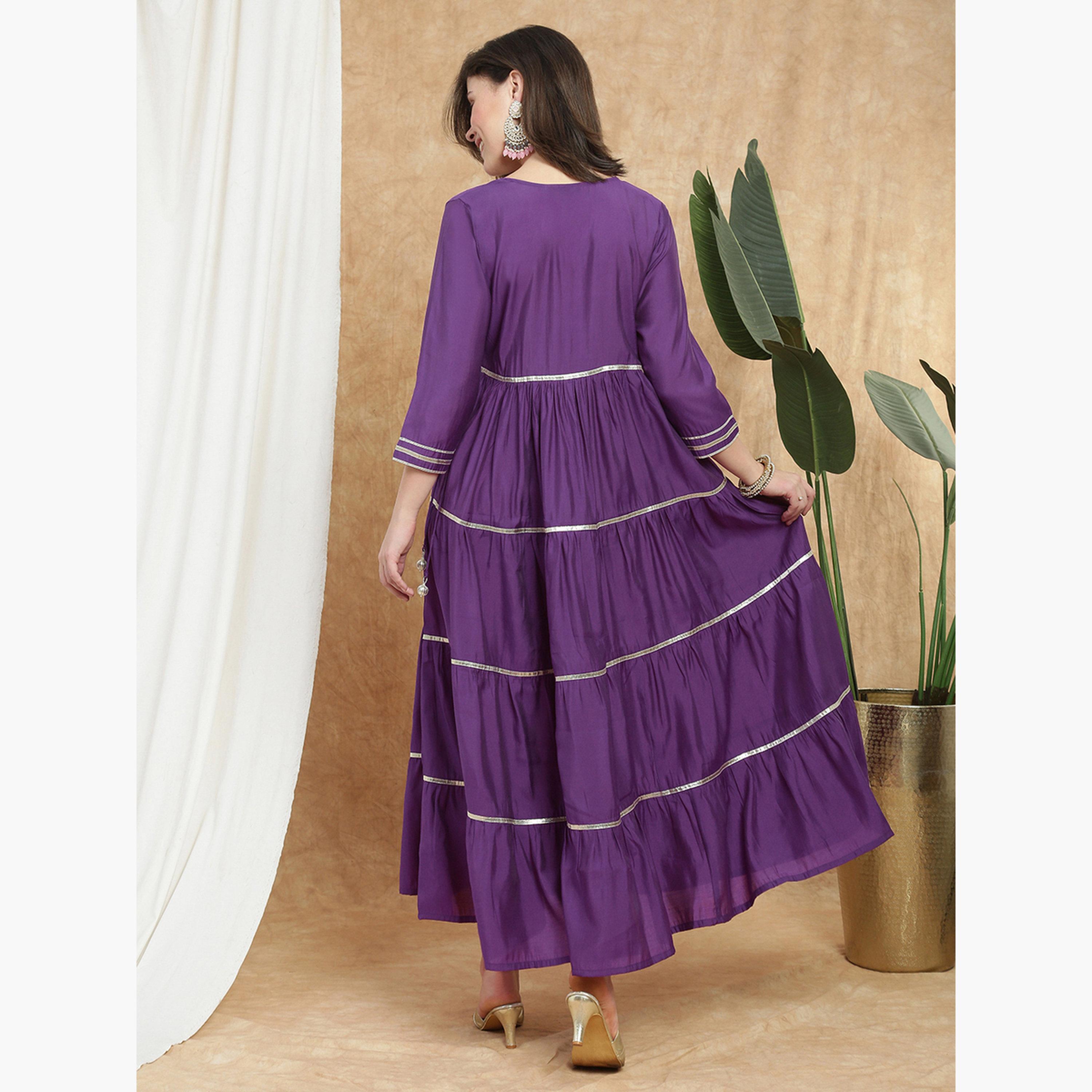Globus X Styli Women Purple Sequin Embellished Tiered Maxi Dress-women-clothing-ethnicwear-dresses-image-3