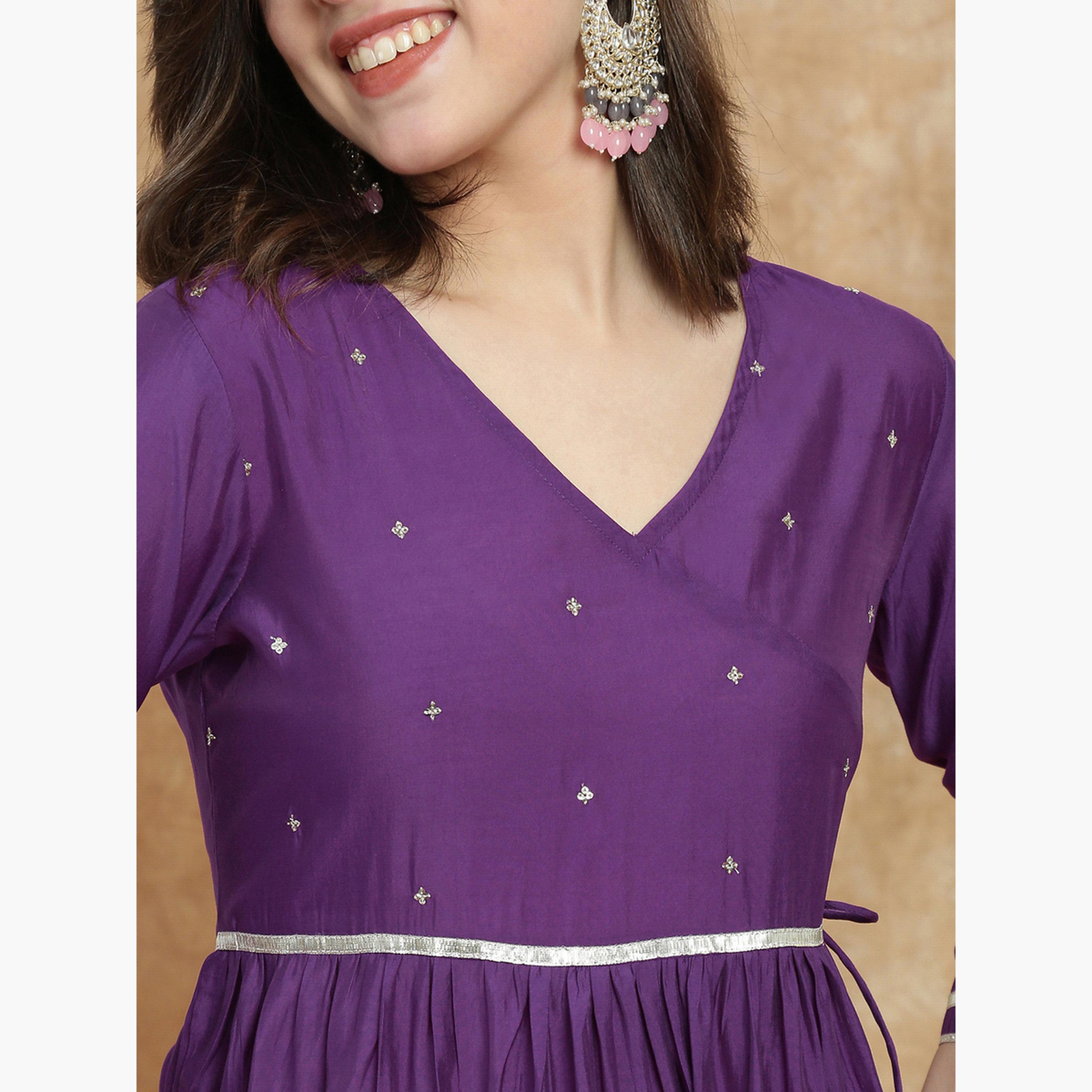 فستان ماكسي بنمط طبقات ومزين بترتر-women-clothing-ethnicwear-dresses-image-5