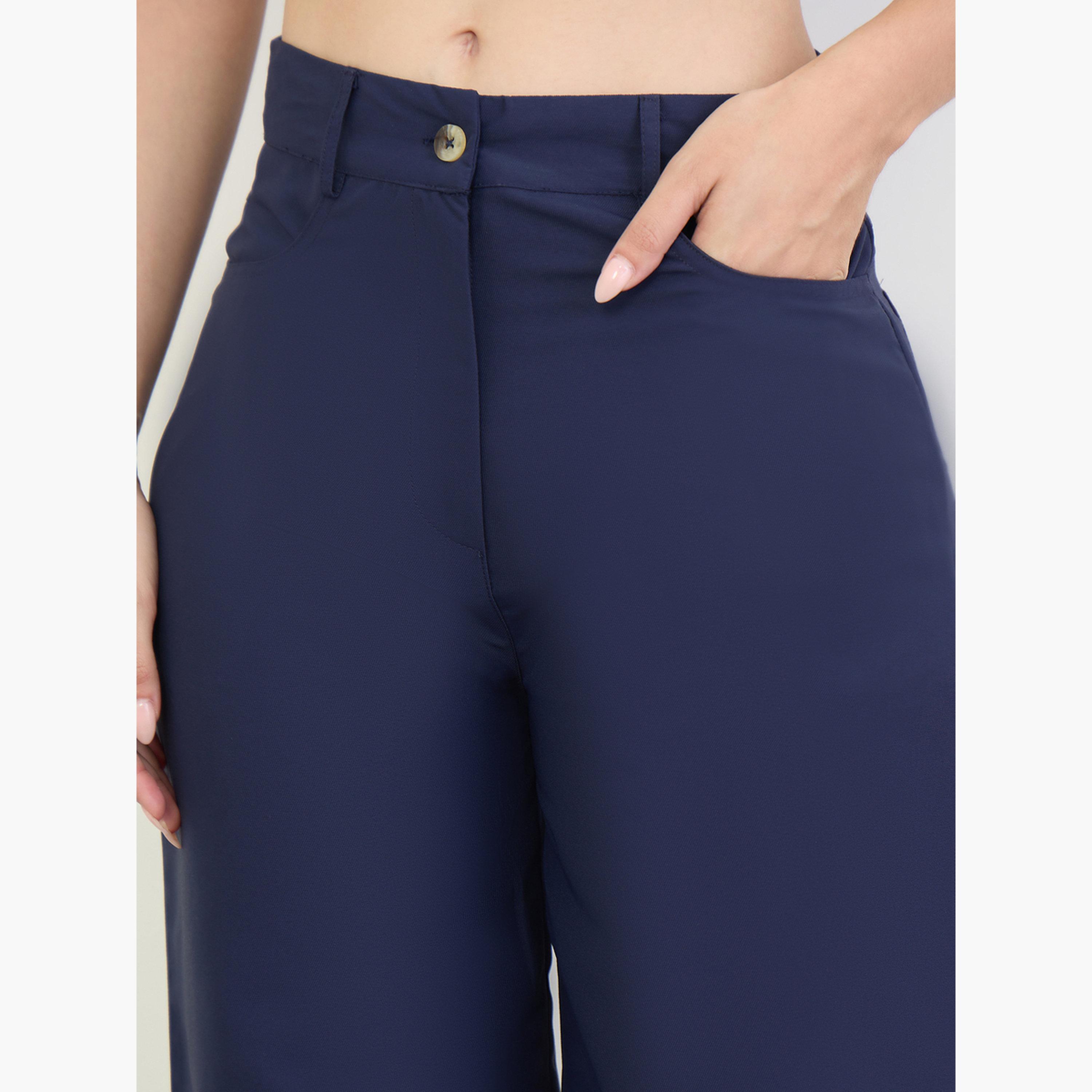 Styli Navy Blue High Rise Wide Leg Pants-women-clothing-trousers-image-3