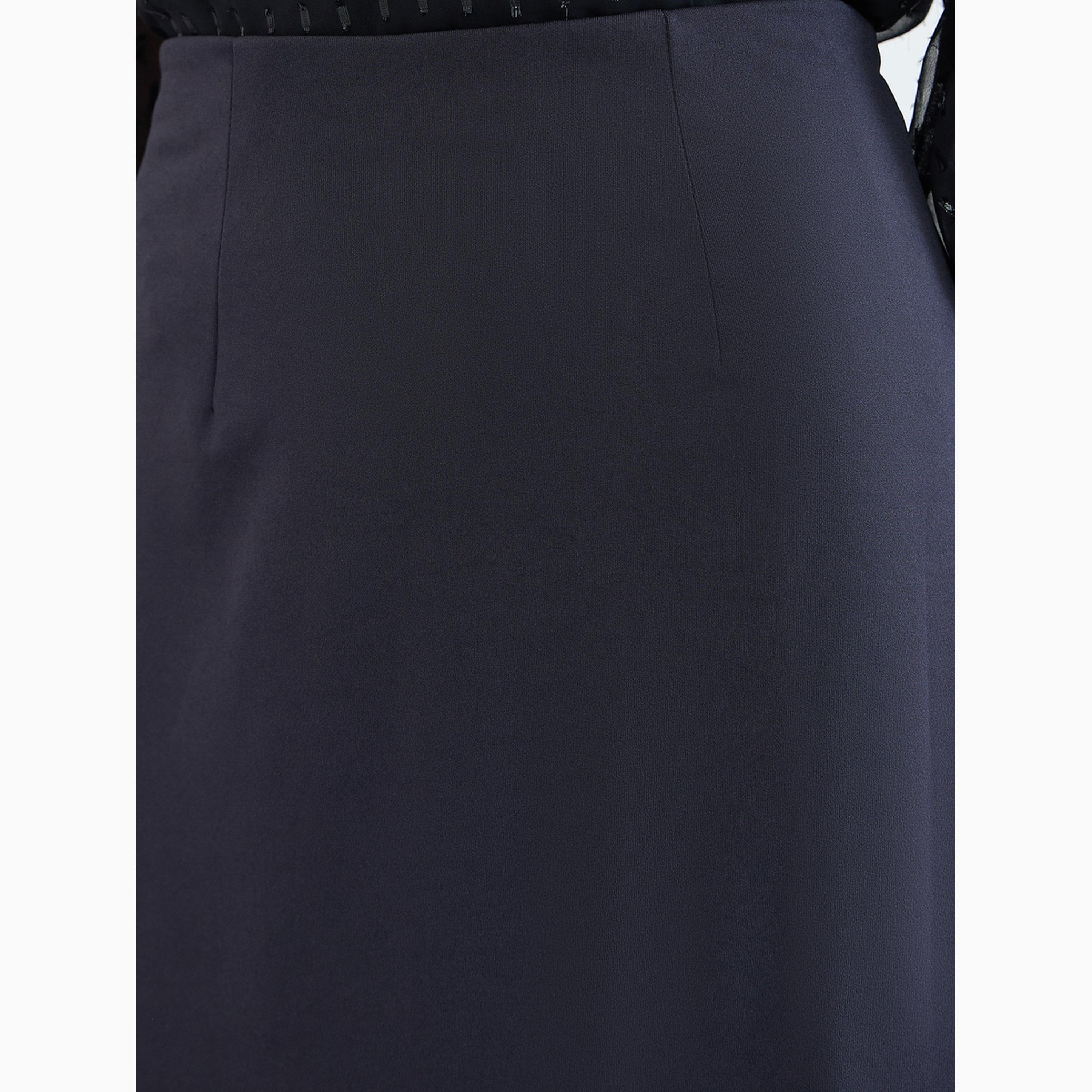 Styli Black A-Line Maxi Skirt with Back Slit-women-clothing-bottoms-skirts-image-3