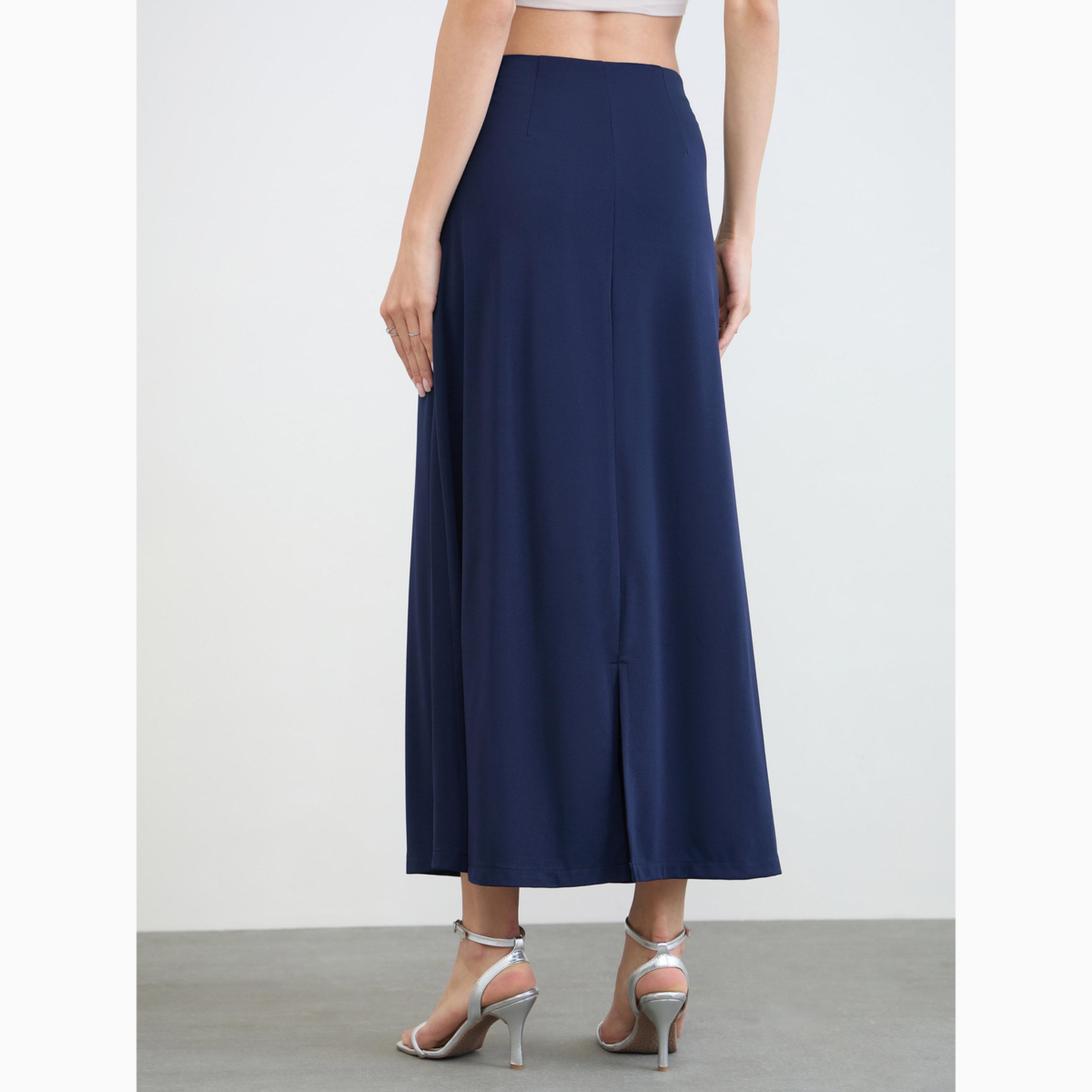تنورة ماكسي طويلة كحلي بقصة راقية وفتحة خلفية-women-clothing-bottoms-skirts-image-4