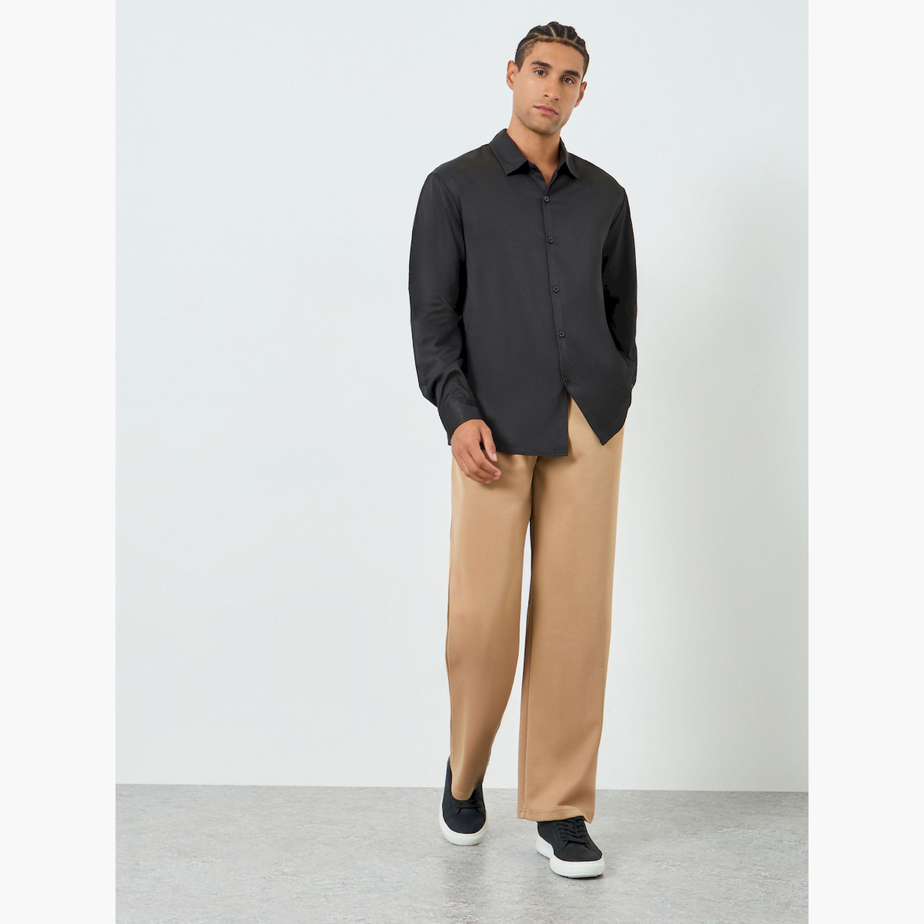 قميص رجالي أسود بياقة سبريد وأكمام طويلة-men-clothing-shirts-image-2