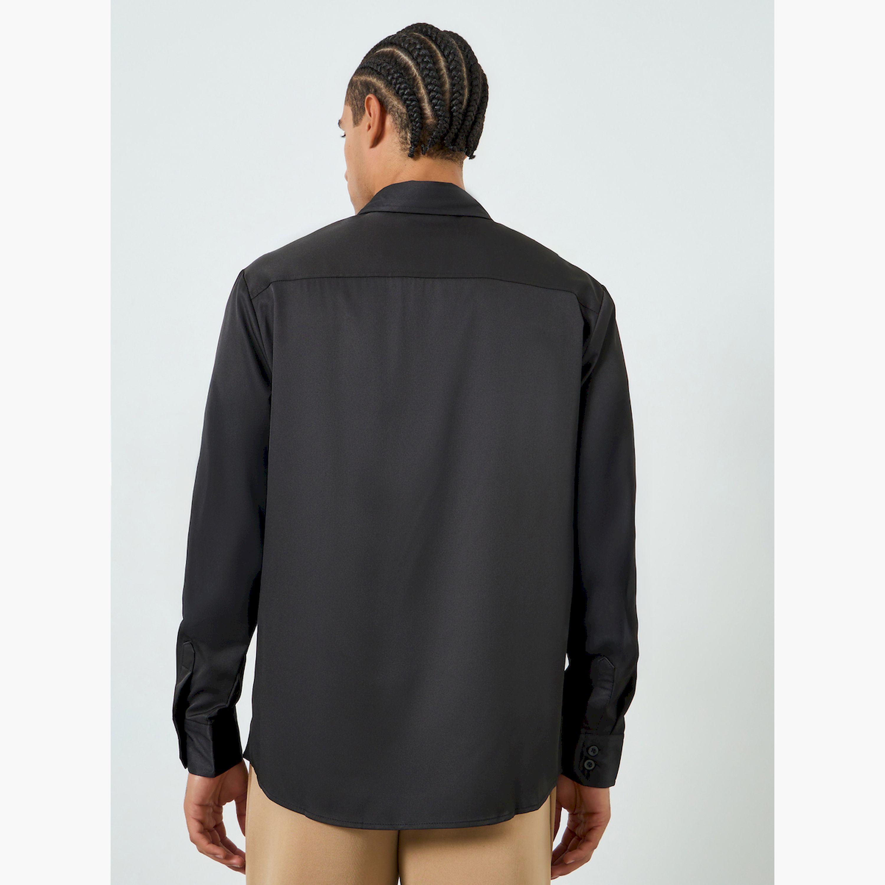 Take Two Men Black Spread Collar Long Sleeve Shirt-men-clothing-shirts-image-3