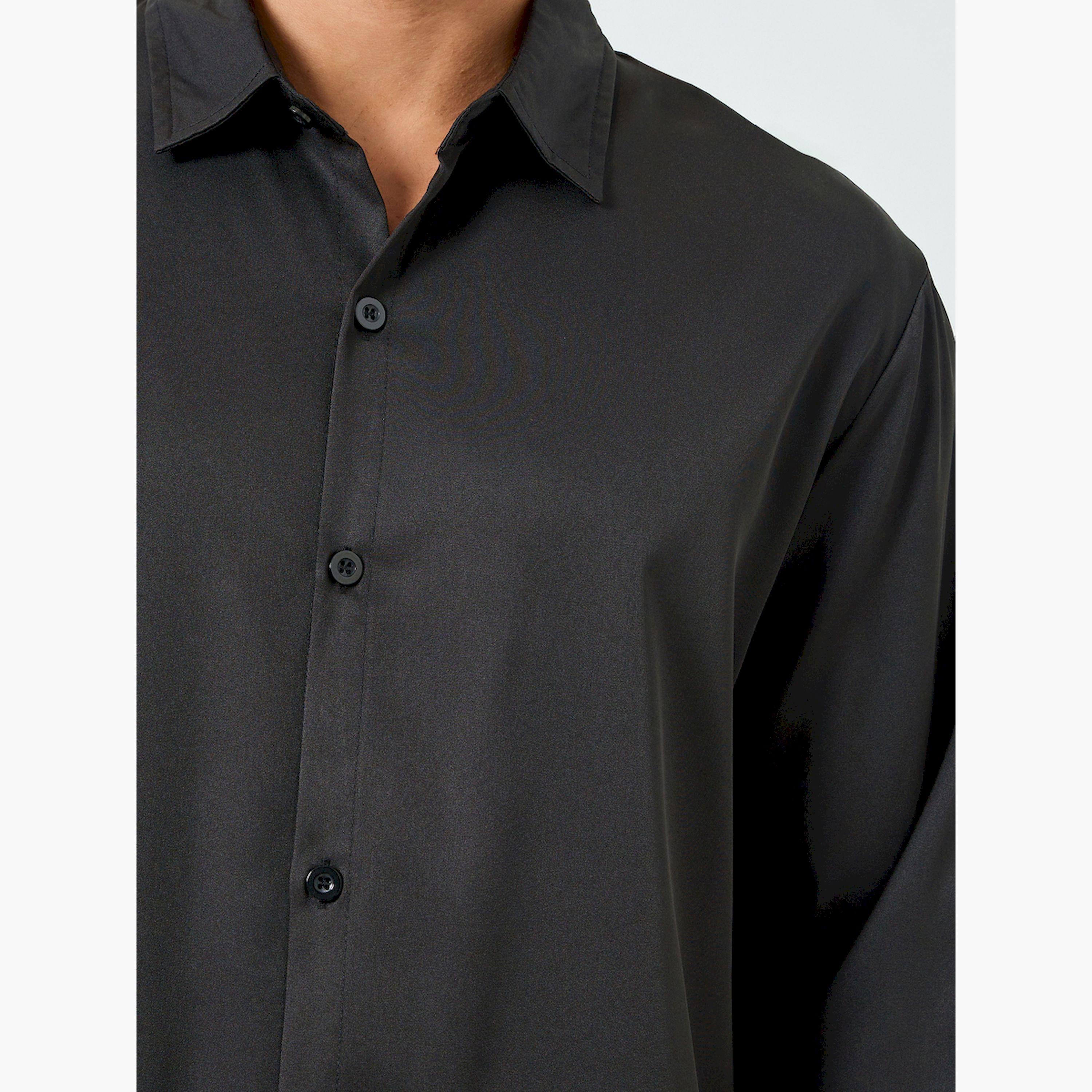 قميص رجالي أسود بياقة سبريد وأكمام طويلة-men-clothing-shirts-image-4