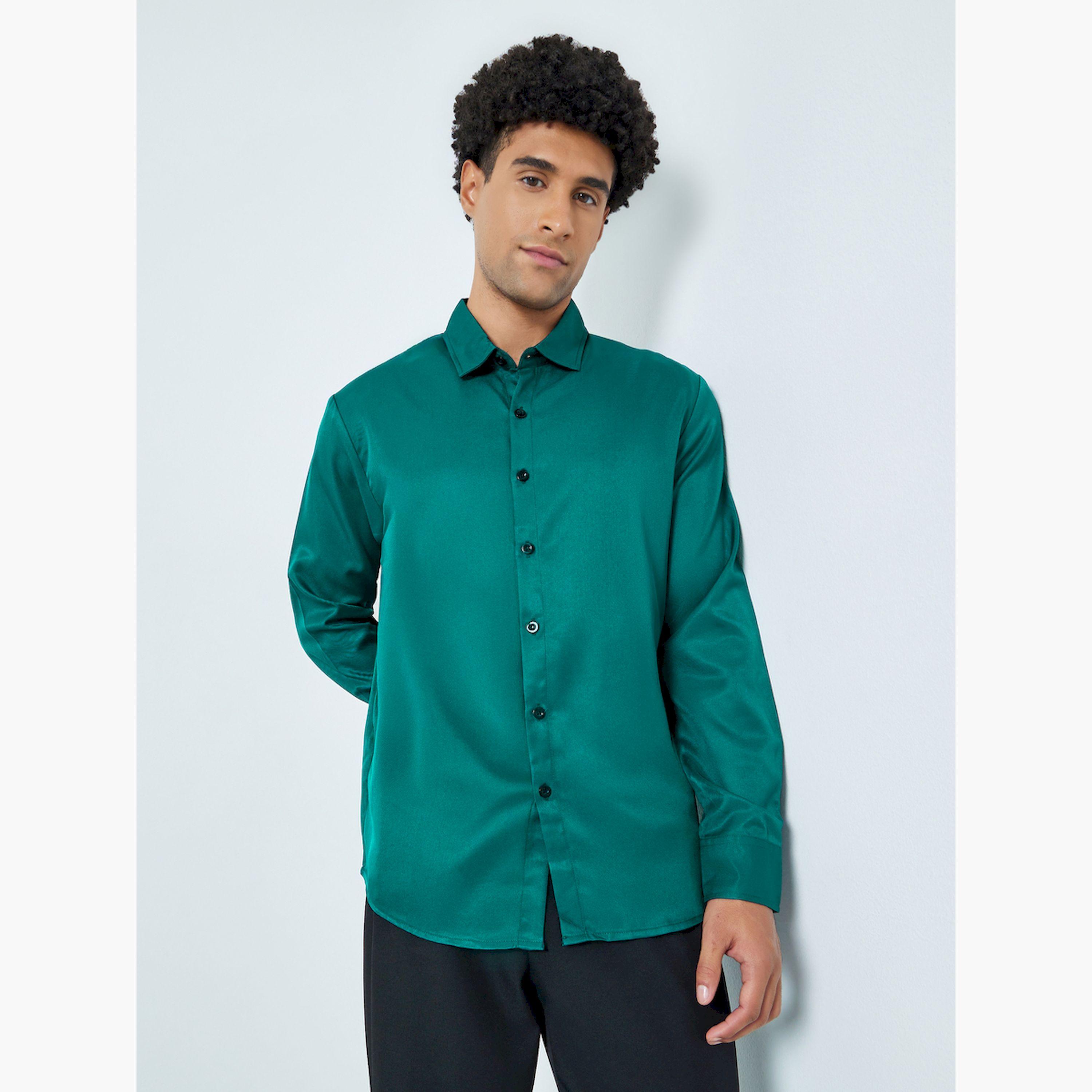 قميص رجالي أخضر داكن بأكمام طويلة-men-clothing-shirts-image-1