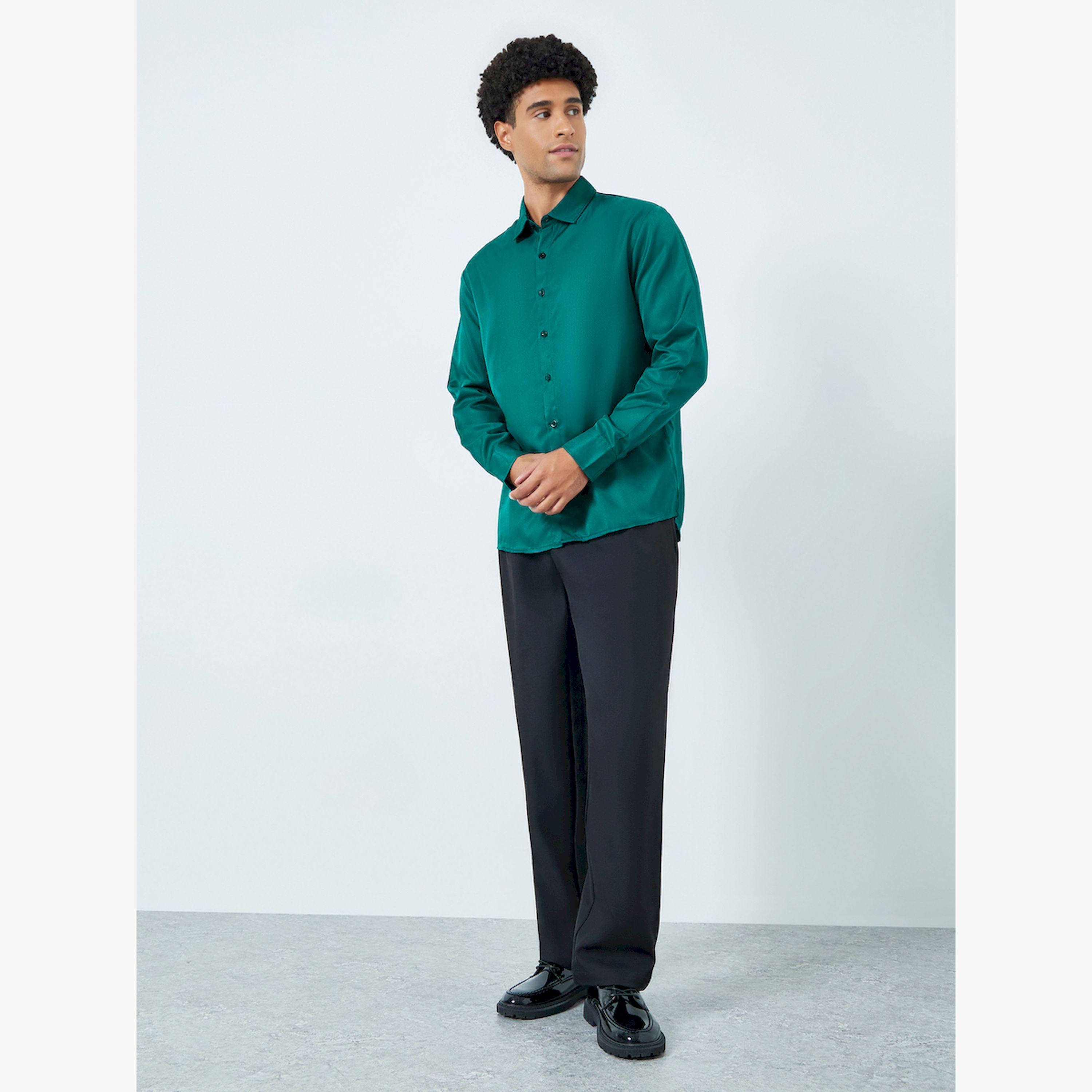 قميص رجالي أخضر داكن بأكمام طويلة-men-clothing-shirts-image-2