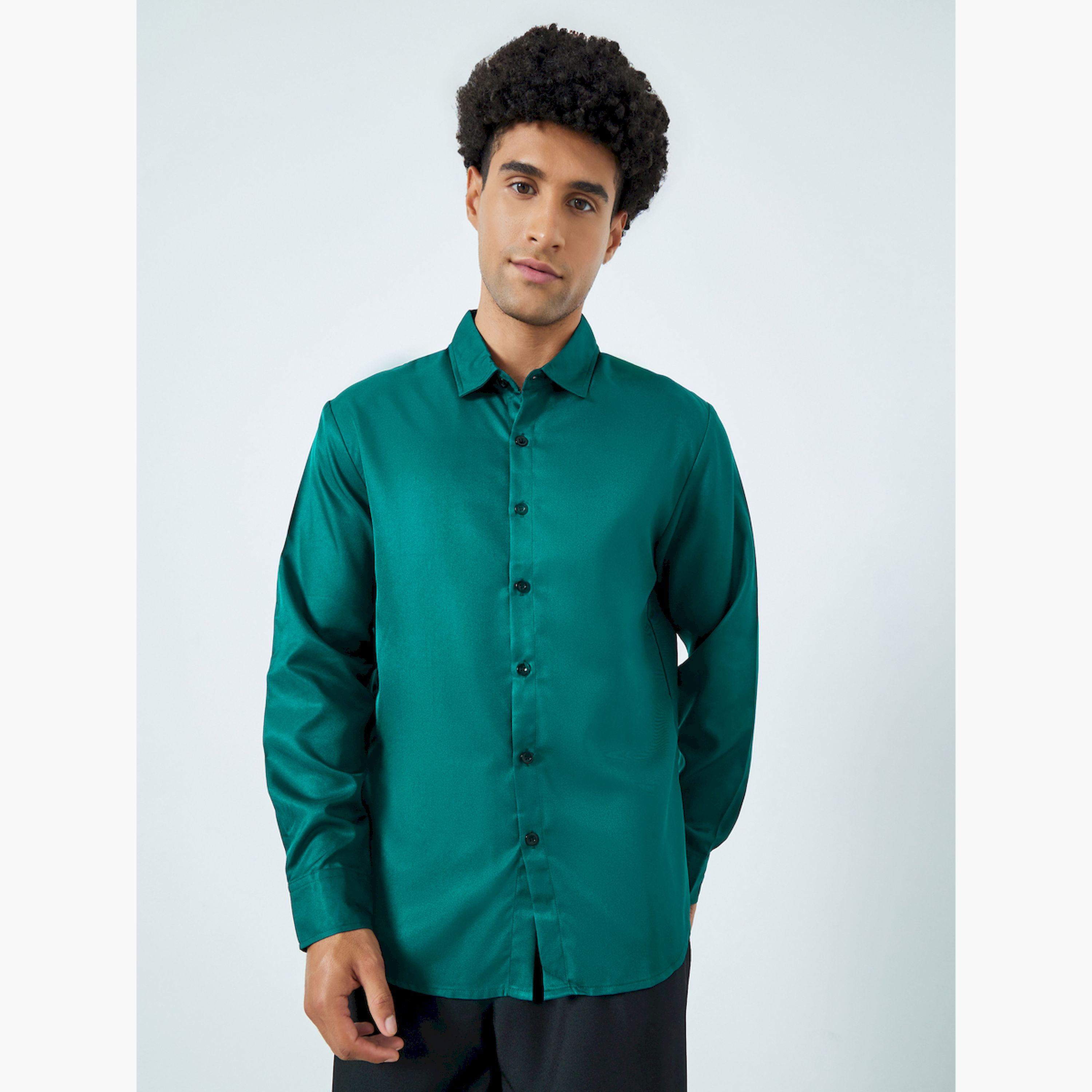 قميص رجالي أخضر داكن بأكمام طويلة-men-clothing-shirts-image-3