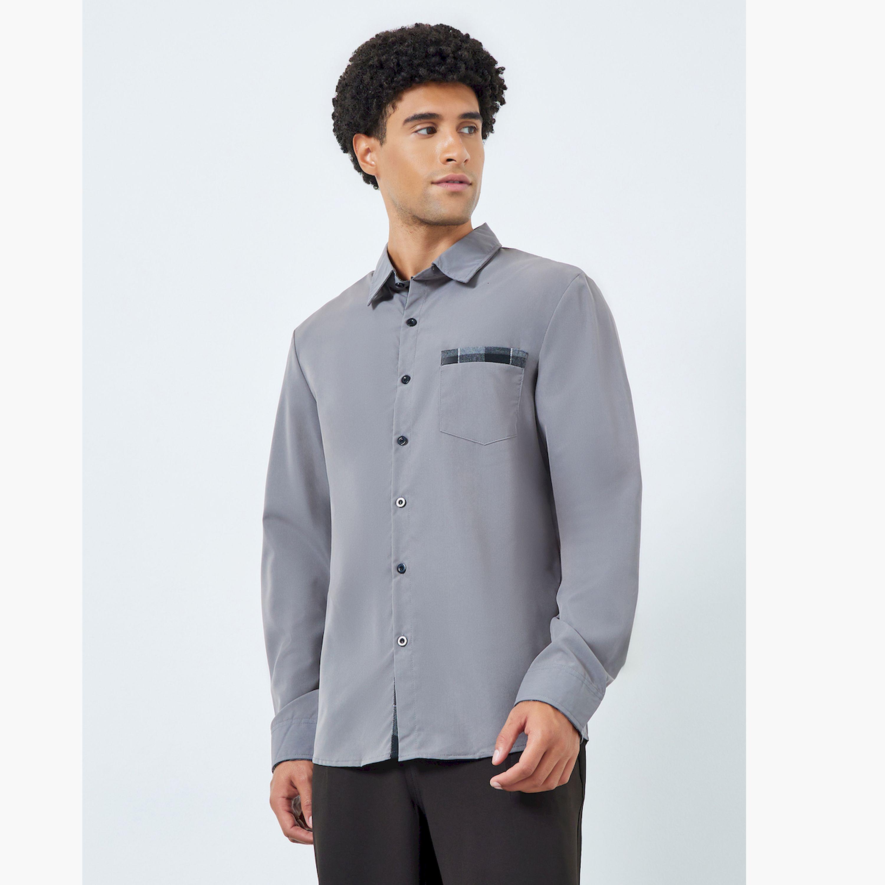 قميص رجالي رمادي بياقة مفرودة وأكمام طويلة-men-clothing-shirts-image-1