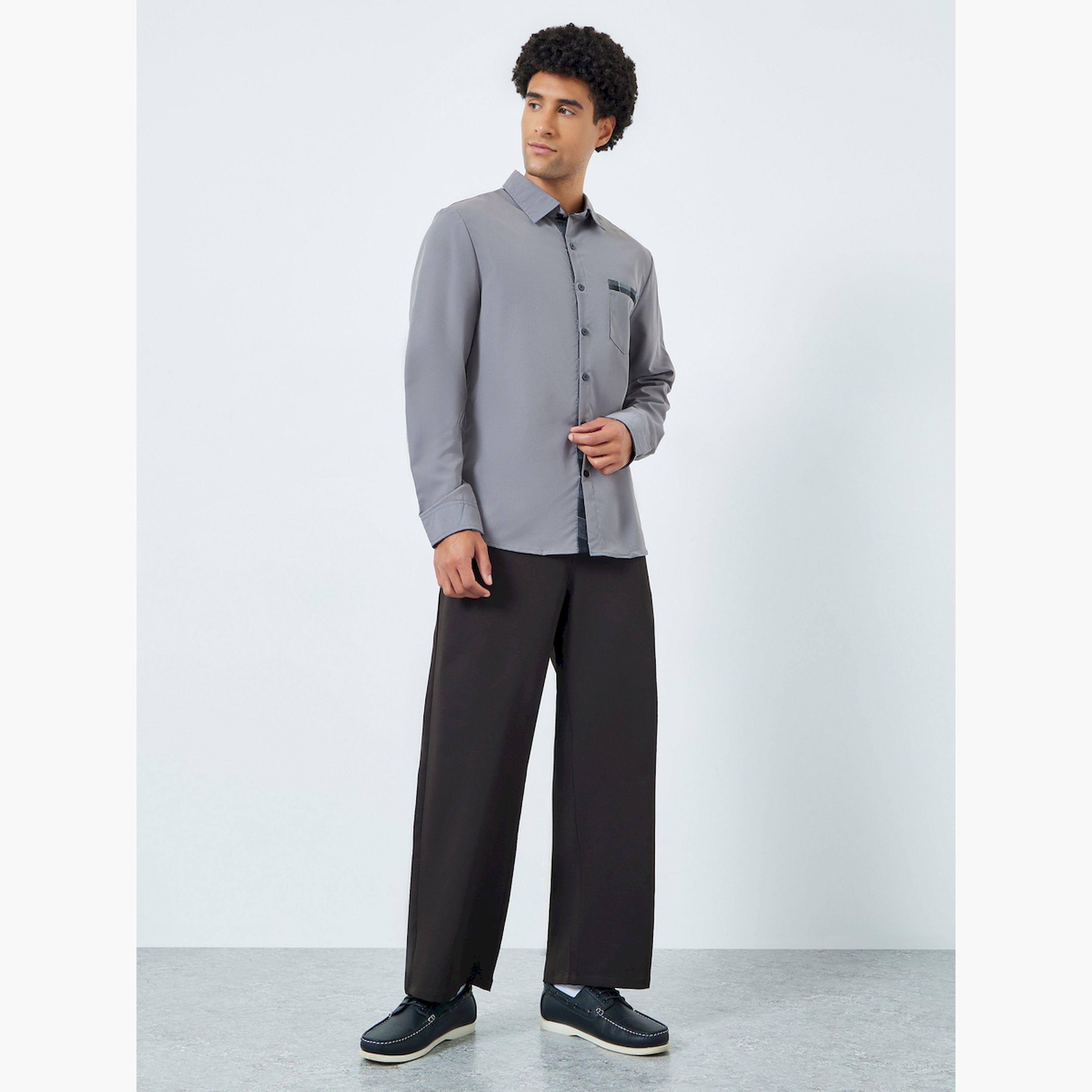 قميص رجالي رمادي بياقة مفرودة وأكمام طويلة-men-clothing-shirts-image-2
