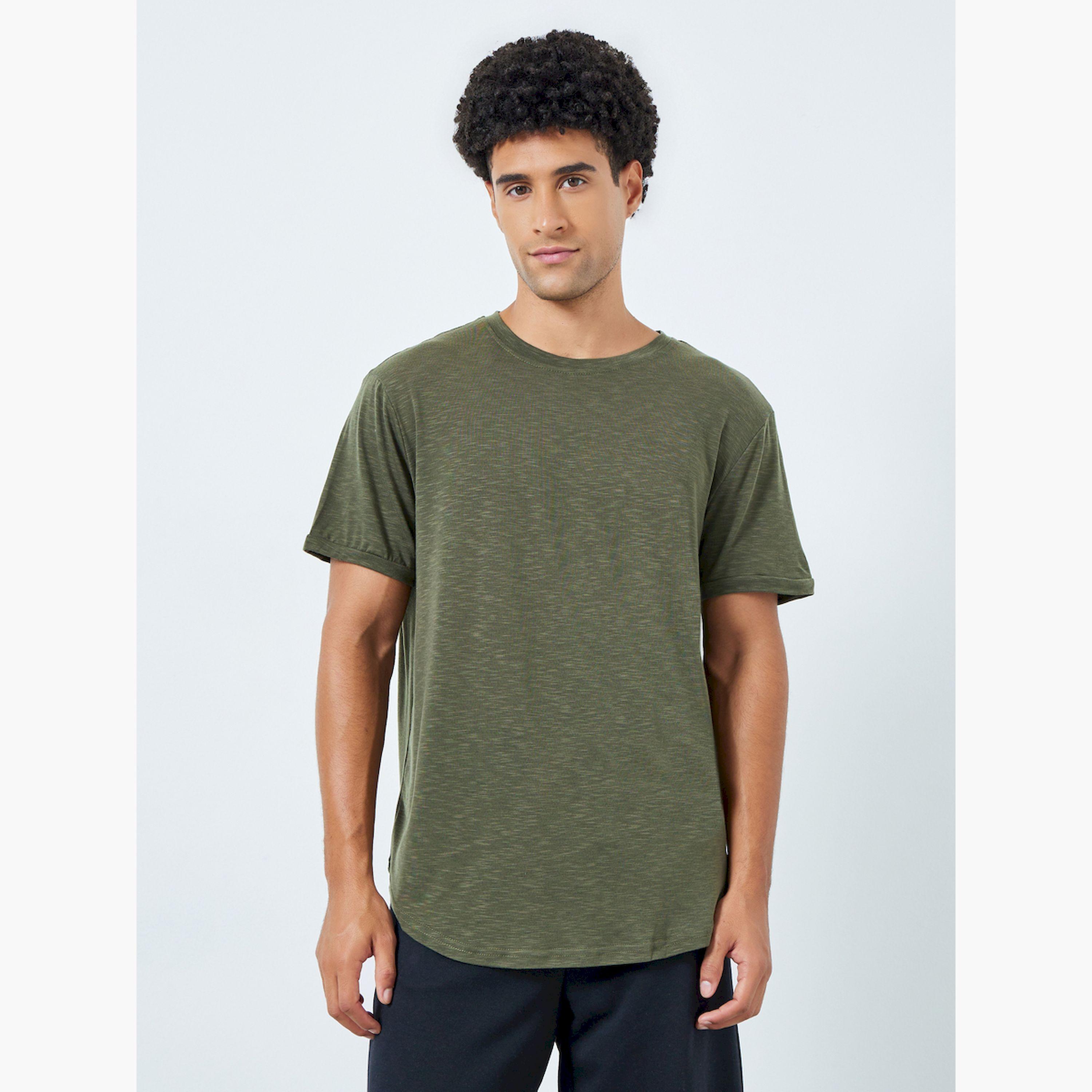 تيشيرت رجالي خاكي بياقة مستديرة وتأثير باهت-men-clothing-tshirtsandpolos-tshirts-image-1