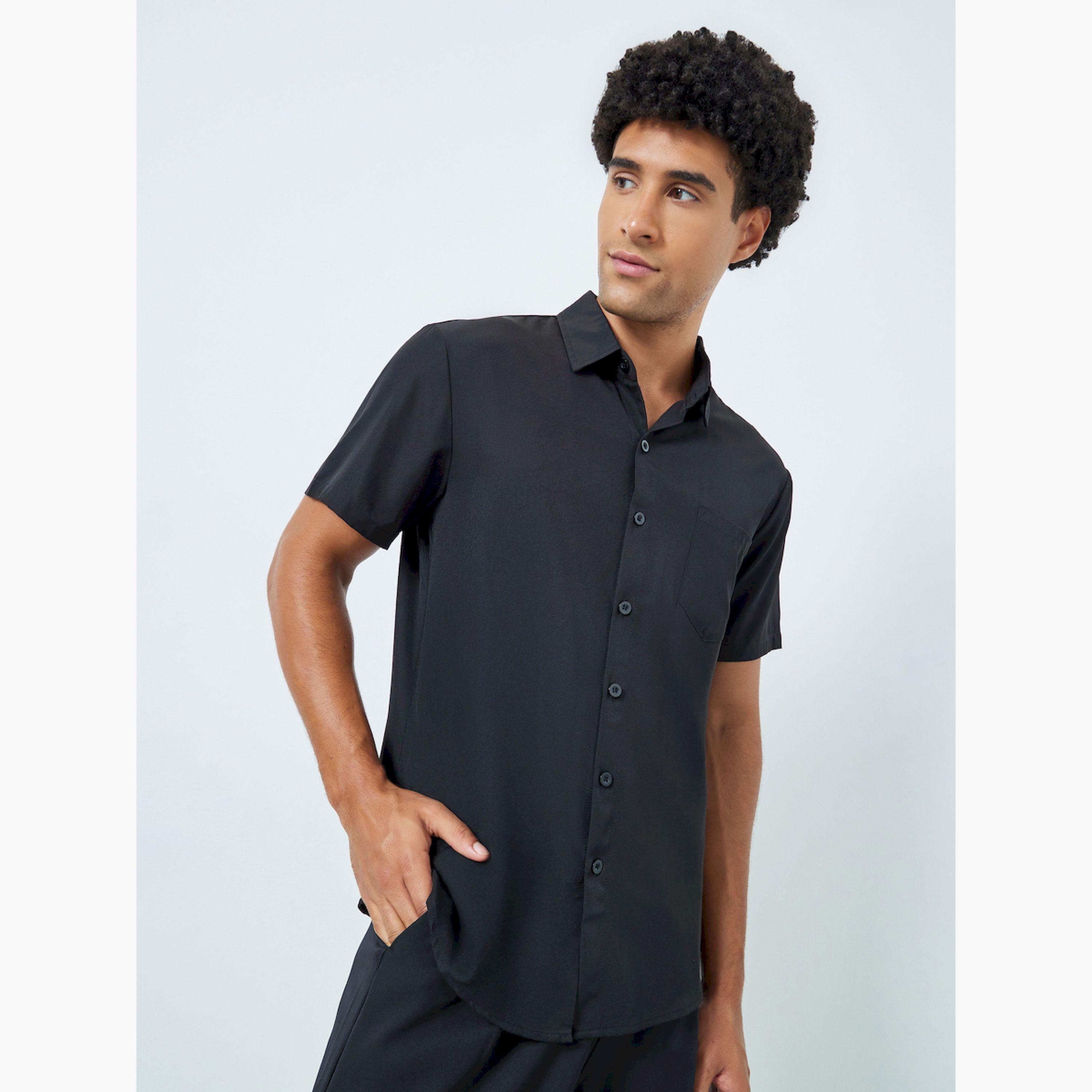 Take Two Men Black Short Sleeve Shirt with Pocket-men-clothing-shirts-image-1