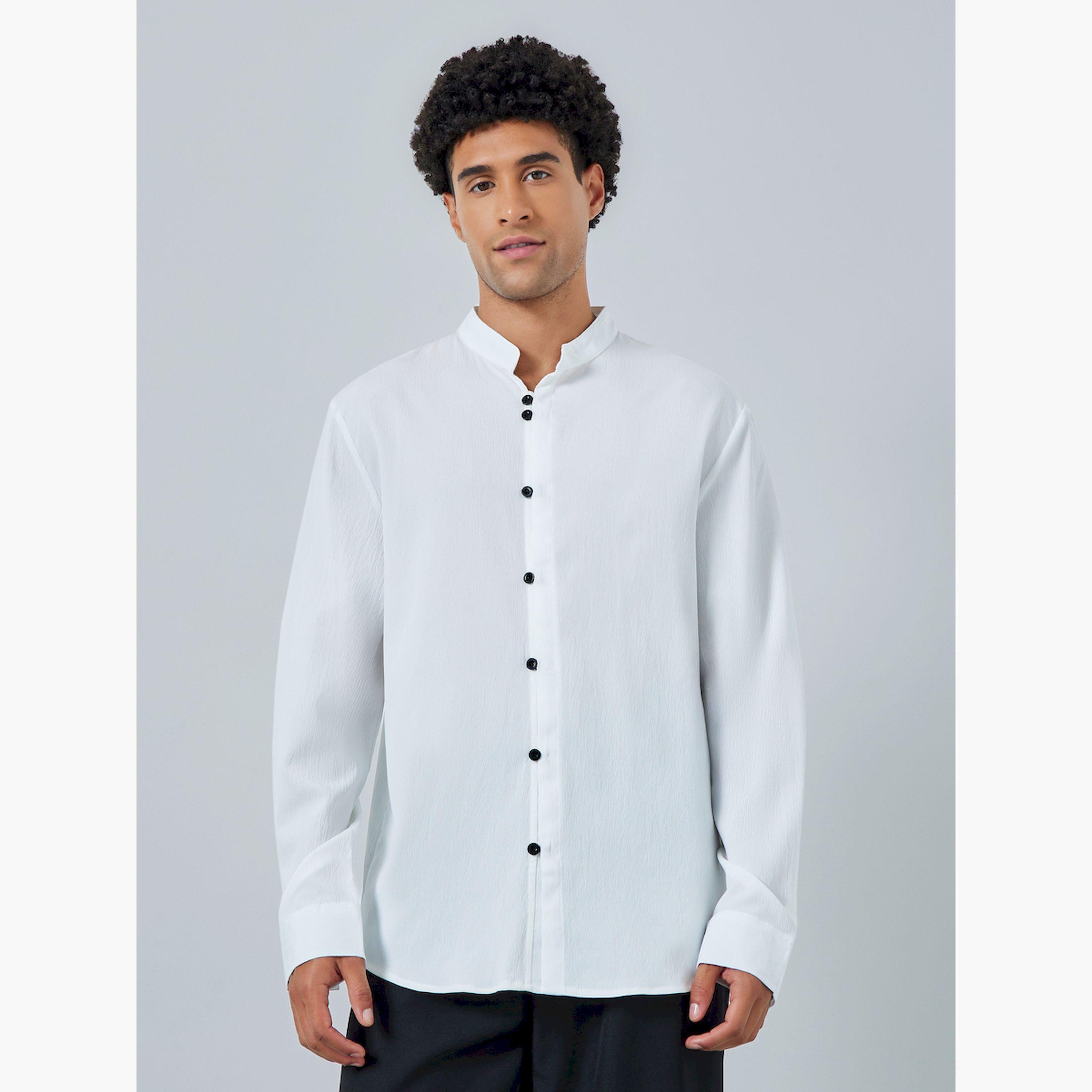 Take Two Men White Mandarin Collar Shirt-men-clothing-shirts-image-1