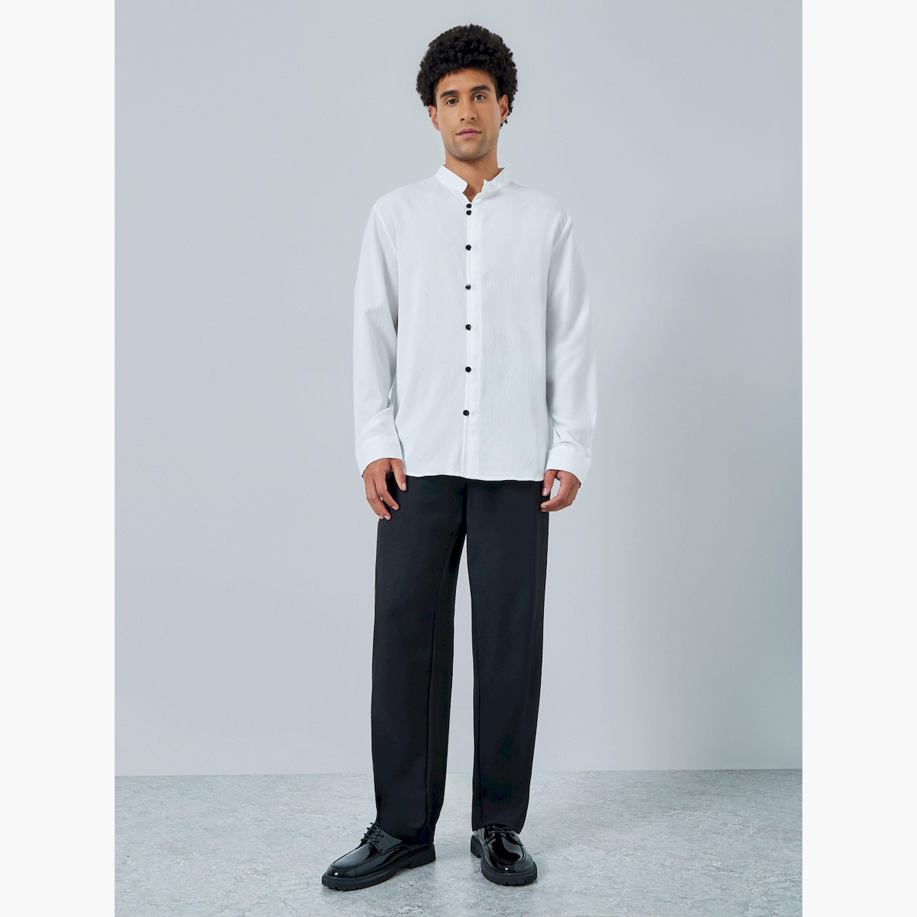 Take Two Men White Mandarin Collar Shirt-men-clothing-shirts-image-2